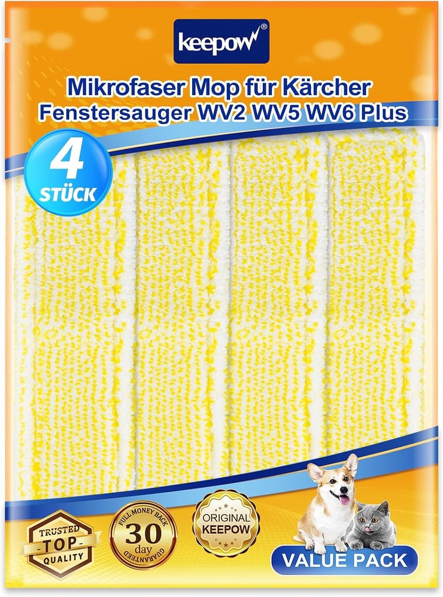 Pack van 4 microvezel moppen voor effectieve reiniging, accessoires voor stoomreinigers en vloerreinigers