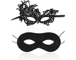 2 Stuks Koppel Ball Masks, 1 Phoenix Patroon en 1 Zwarte Kanten Blinddoek voor Sexy Feestjes, Carnaval in Venetië en Halloween Masquerade, Mysterieus Halfmasker voor Romantische Avonden