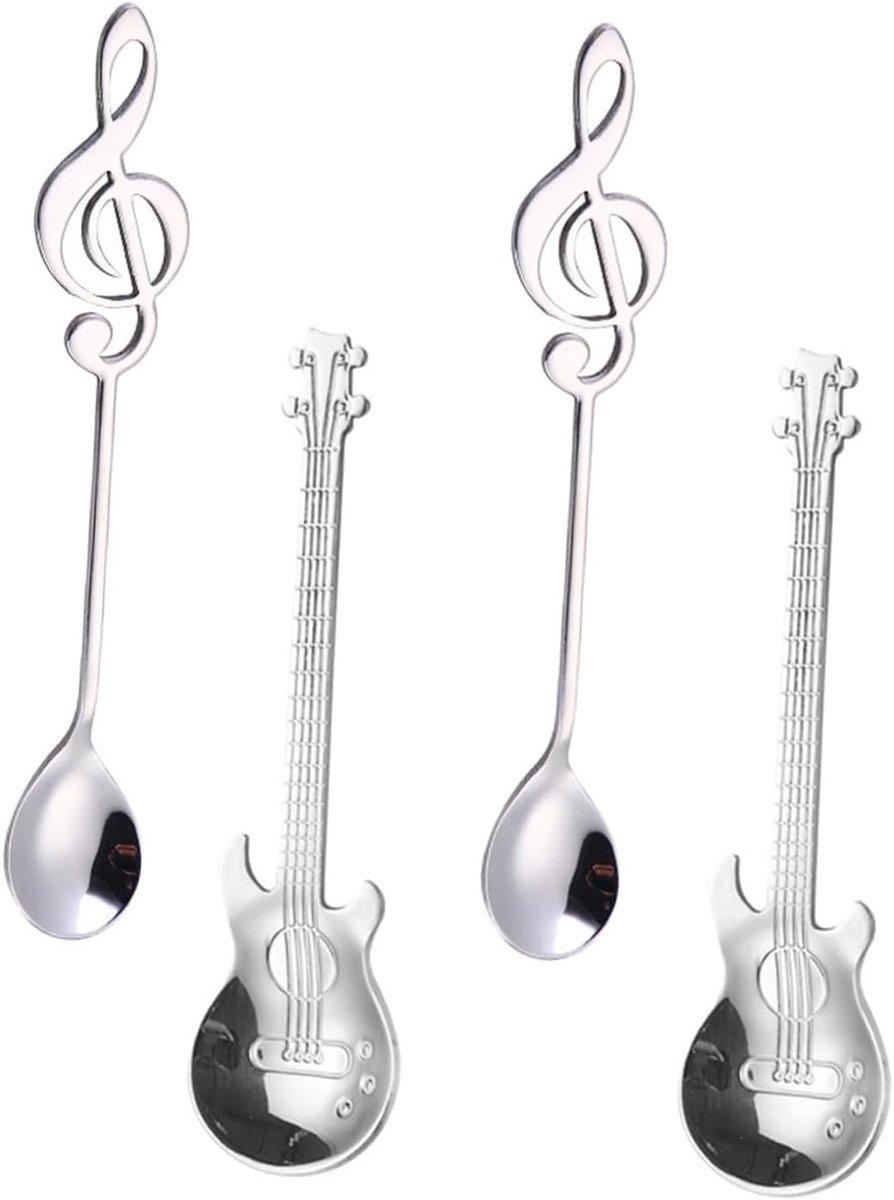 Set van Muzikale Koffielepels met Gitaarontwerp - RVS Koffielepels voor Koffie, Thee en Desserts - Perfecte Cadeaus voor Muzikanten en Muziekliefhebbers