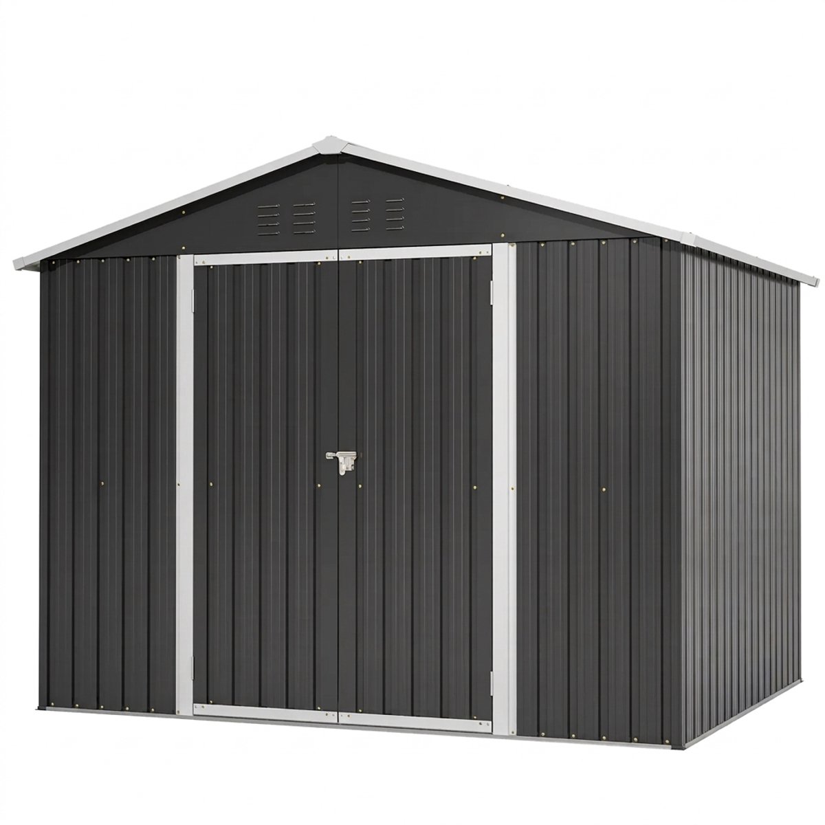 Metalen Tuinhuis 240 x 192,3 x 191 cm Zwart – Gereedschapsschuur met Schuifdeur en 4 Ventilatieroosters – Extra Ruime Tuinberging voor Buiten