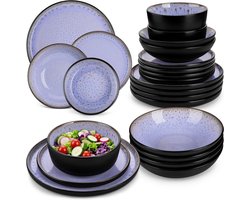 Serviesset 24-delig - Aardewerk tafelservies - Maaltijden serveren - Reactief glazuur - Voor 6 personen - Avondpaars