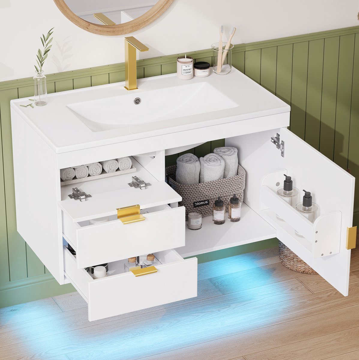 MODFU - Badkamerkast Met Wastafel - Wandhangend Met LED - Wit - MDF - 76 X 46 X 51 Cm