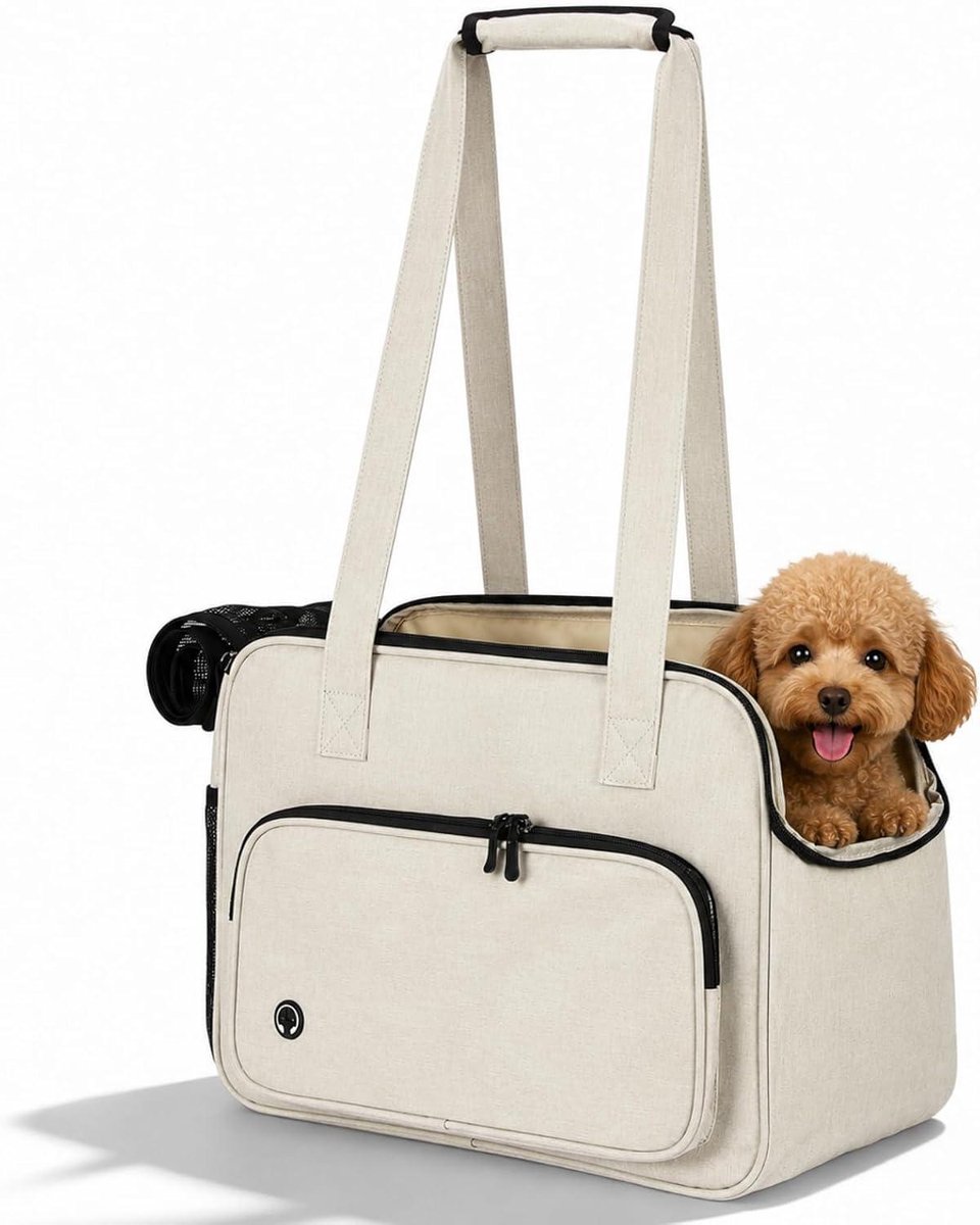 Hondentas Kattenmand - Draagtas Huisdier - Reizen Dierenarts - Ademend Netweefsel - 43 x 20.5 x 30 cm - Beige
