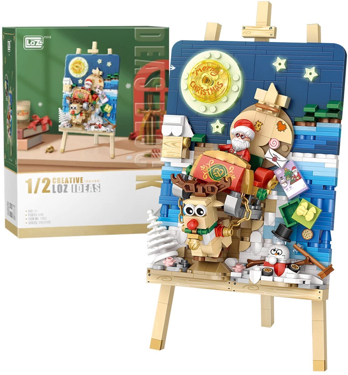 casalora - Mini kerstblok 3D schilderij model set - Bouwset - Niet Geschikt voor Lego Mould King - Bouwstenen - Modelbouw volwassenen & kinderen - Cadeautje voor Kerstmis