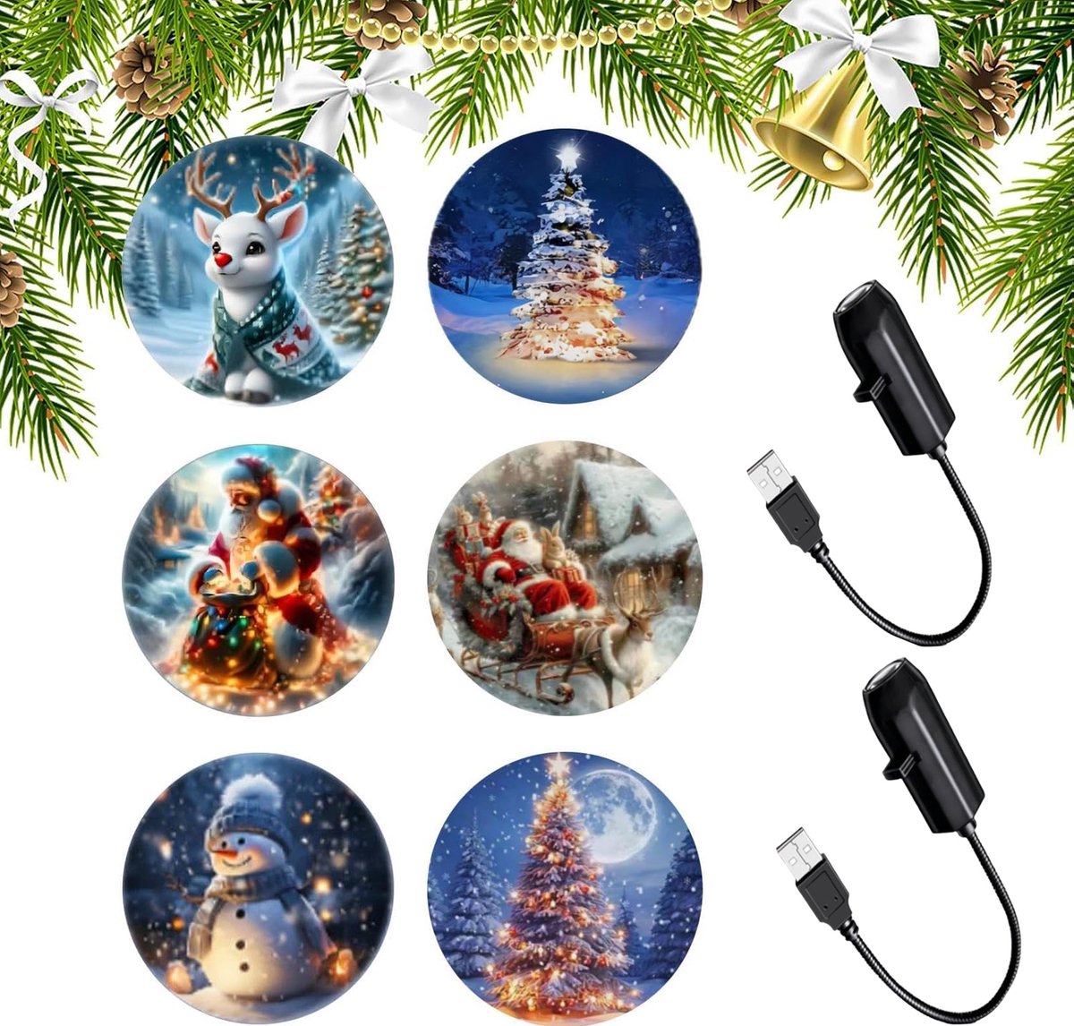 Kerst Led-projector - 2 stuks - Mini Feestelijke Projector met 3 Kerstafbeeldingen - geschenk - Flexibele Hals - voor Binnen Kerstdecoratie