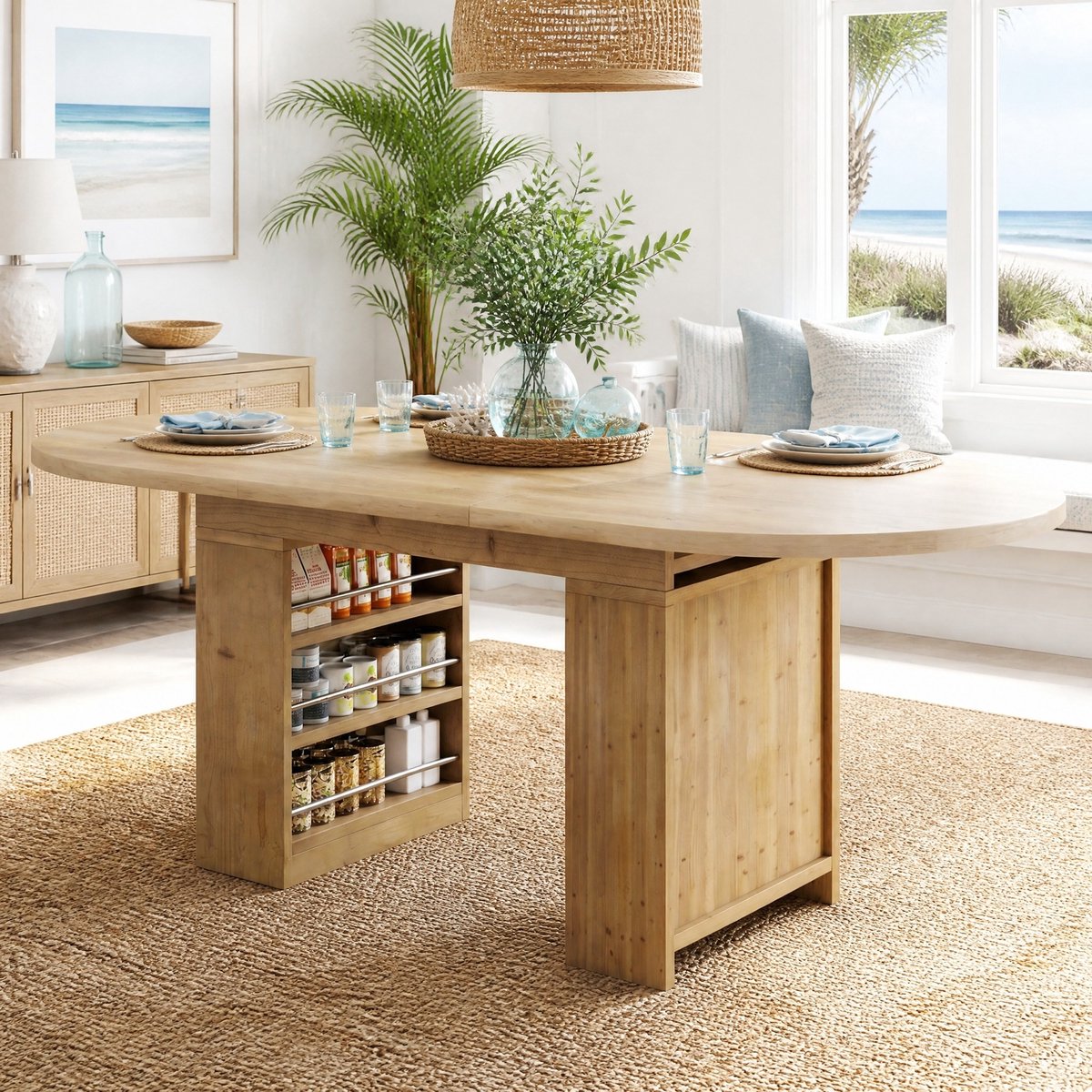 REDOM - Uitschuifbare eettafel - Opbergruimte onder het blad - Voor 6-8 personen - Scandinavische stijl - Eetkamer - MDF - Eiken - 150/200 x 90 x 76 cm