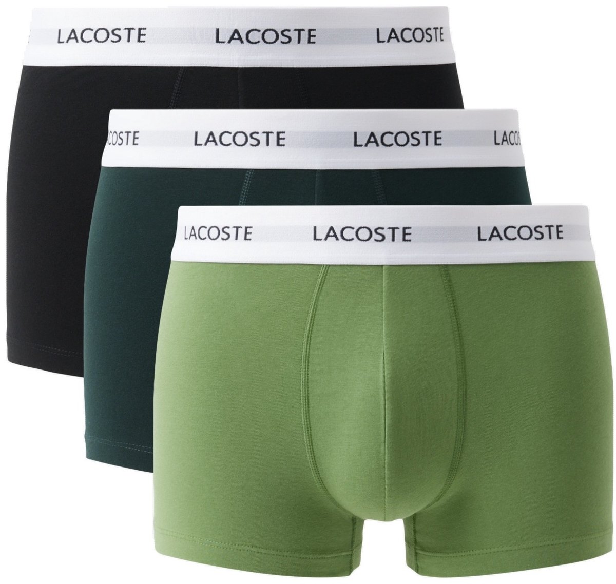 Lacoste Heren Boxershorts Trunks 3-Pack Effen Groen/Donkergroen/Zwart - Maat XXL