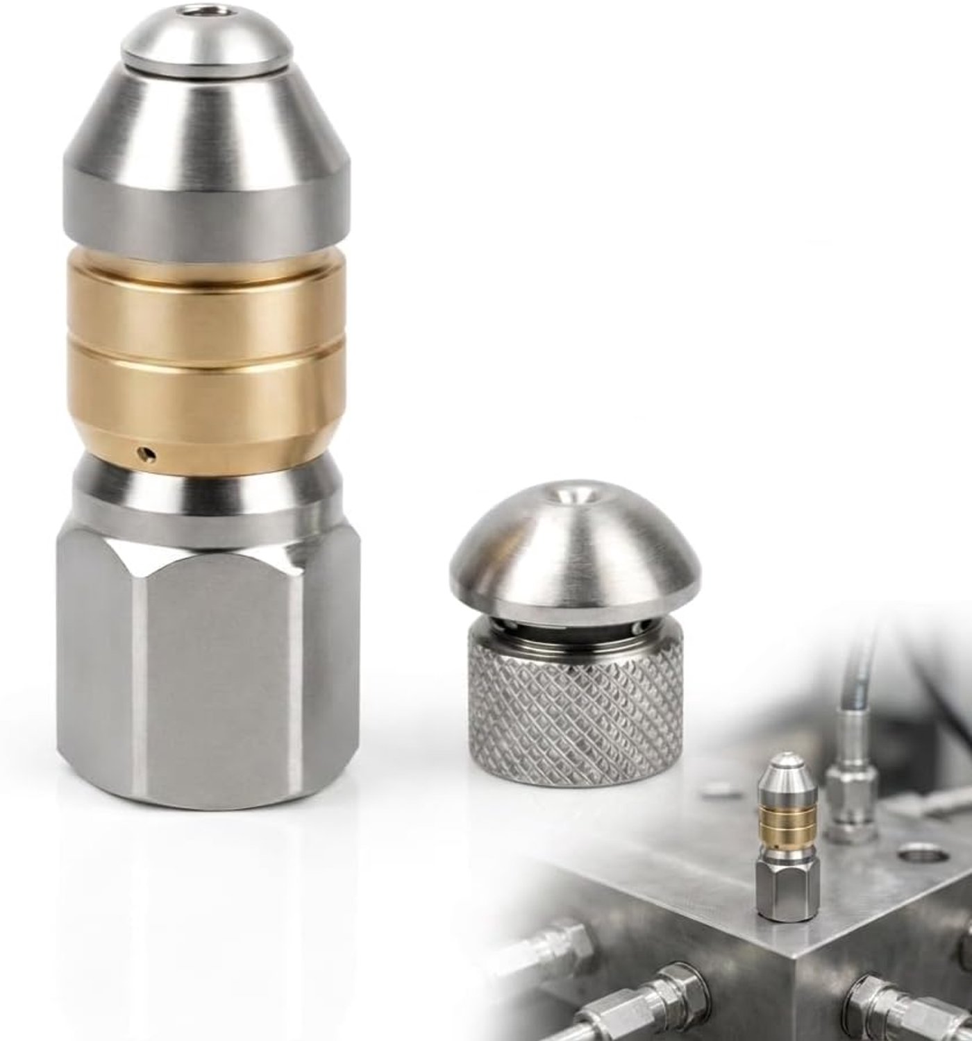 Set van 2 mondstukken voor leidingen, 1/8 inch, roestvrij staal, draaibaar, stijf, reiniger - ShopVlot