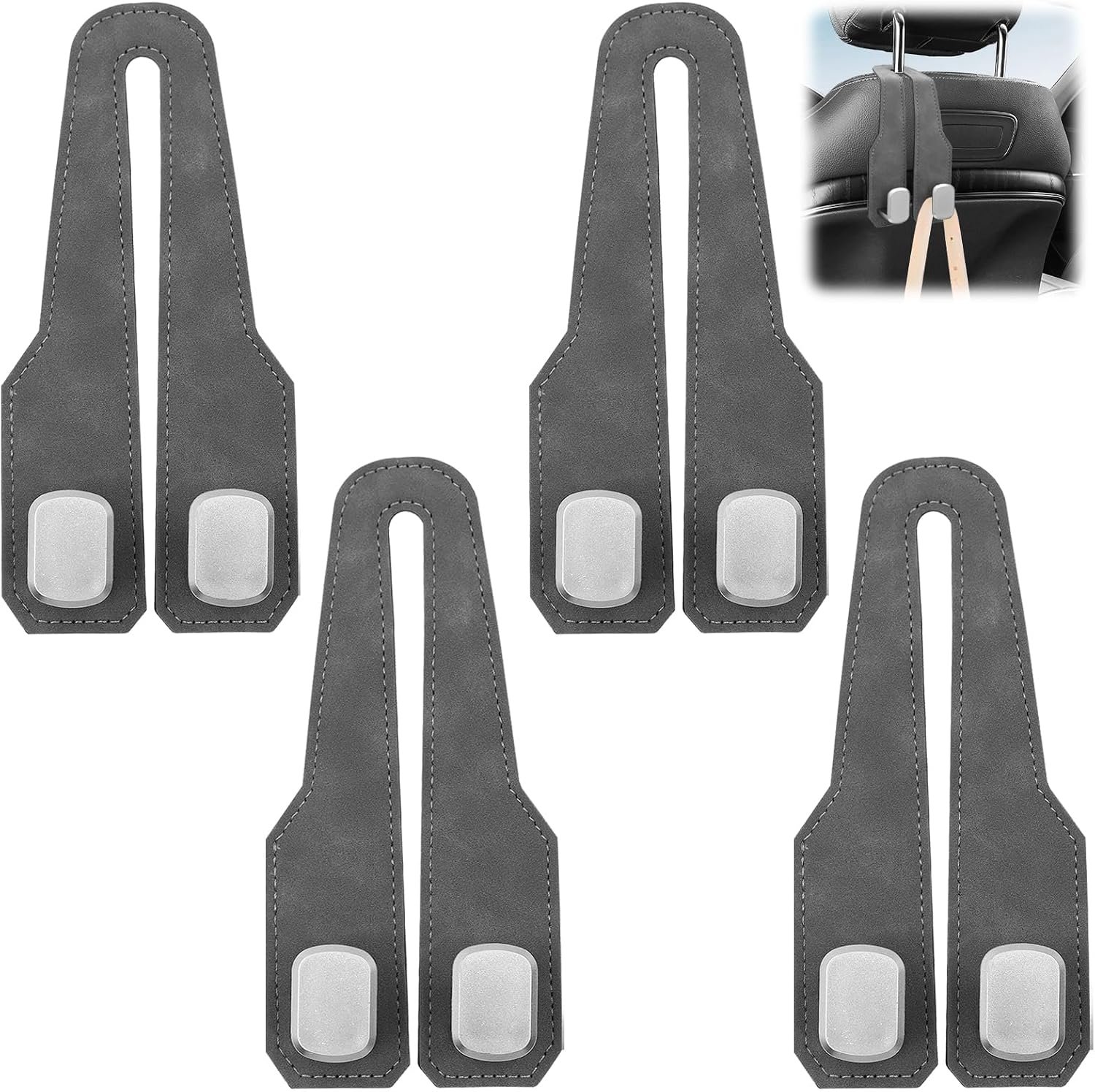 4 Pcs Car Bag Holders Leather Double Hooks Back Car Seat 360° Swivel Headrest Hooks Car Seat Double Hooks Back Hook - ShopVlot