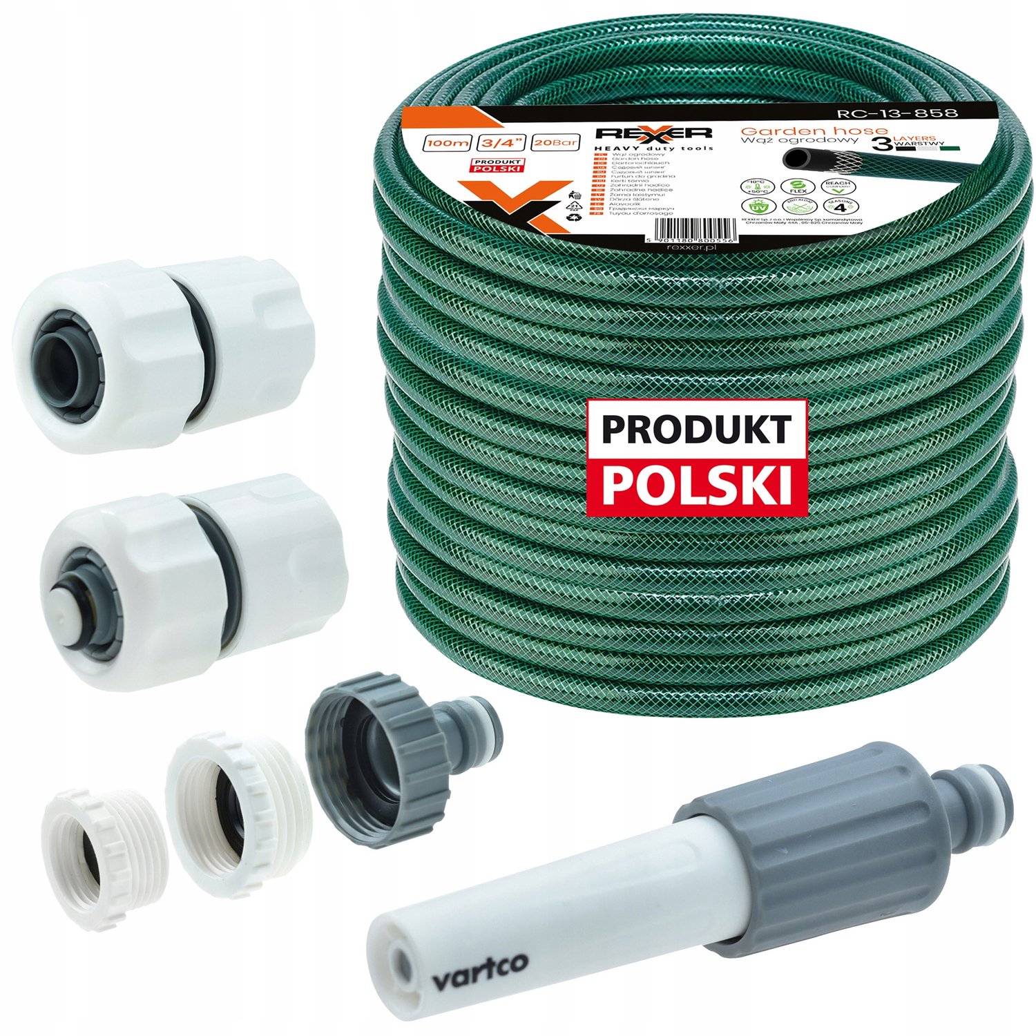 3-laags Tuinslang 3/4" 100m Rubber Inclusief Koppelingen & Spuitmond