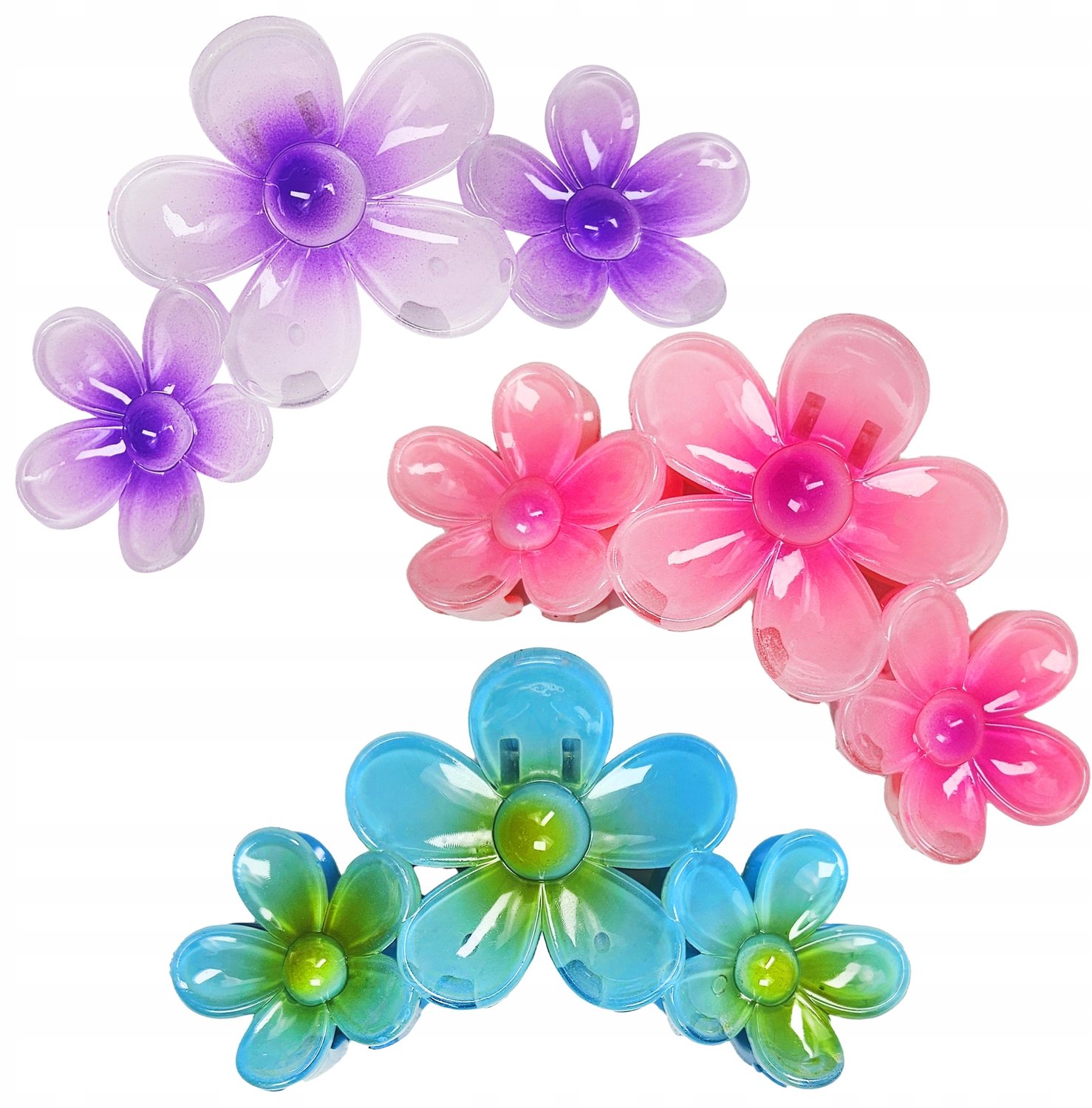 Set van 3 Haarclips met Bloemendecoratie - Paars, Roze, Blauw