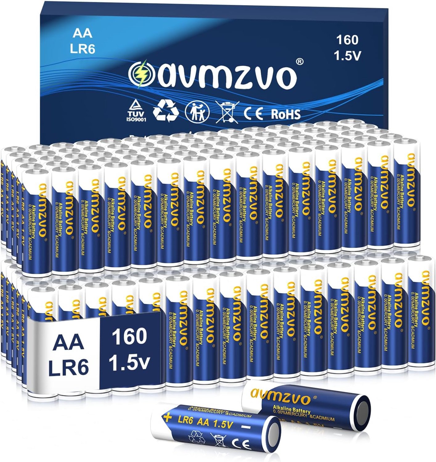AA batteries, 160 pieces LR6 batteries, alkaline 1.5 V, durable power, powerful, can be used for toys, alarm clocks - ShopVlot