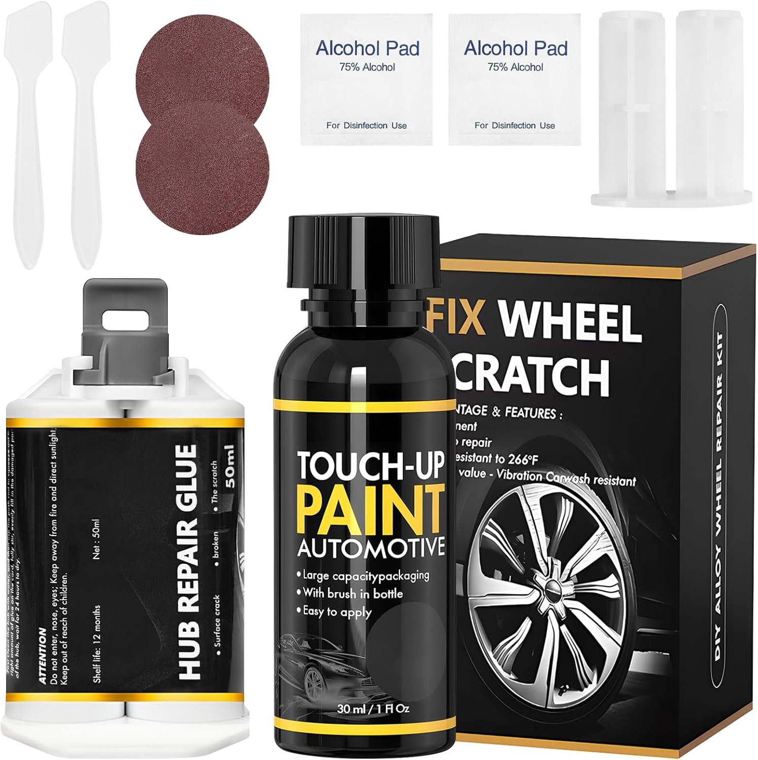 Reparatieset voor zwarte velgen, aluminium velgverf met retoucheerpen 30 ml + reparatielijm 50 ml, velgverf zwart - ShopVlot