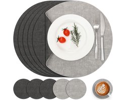 Myir JUN Leather Placemat Round and Coasters,Table Mats Waterproof Wipeable Double Sided Place Mats Coffee Mats - ShopVlot