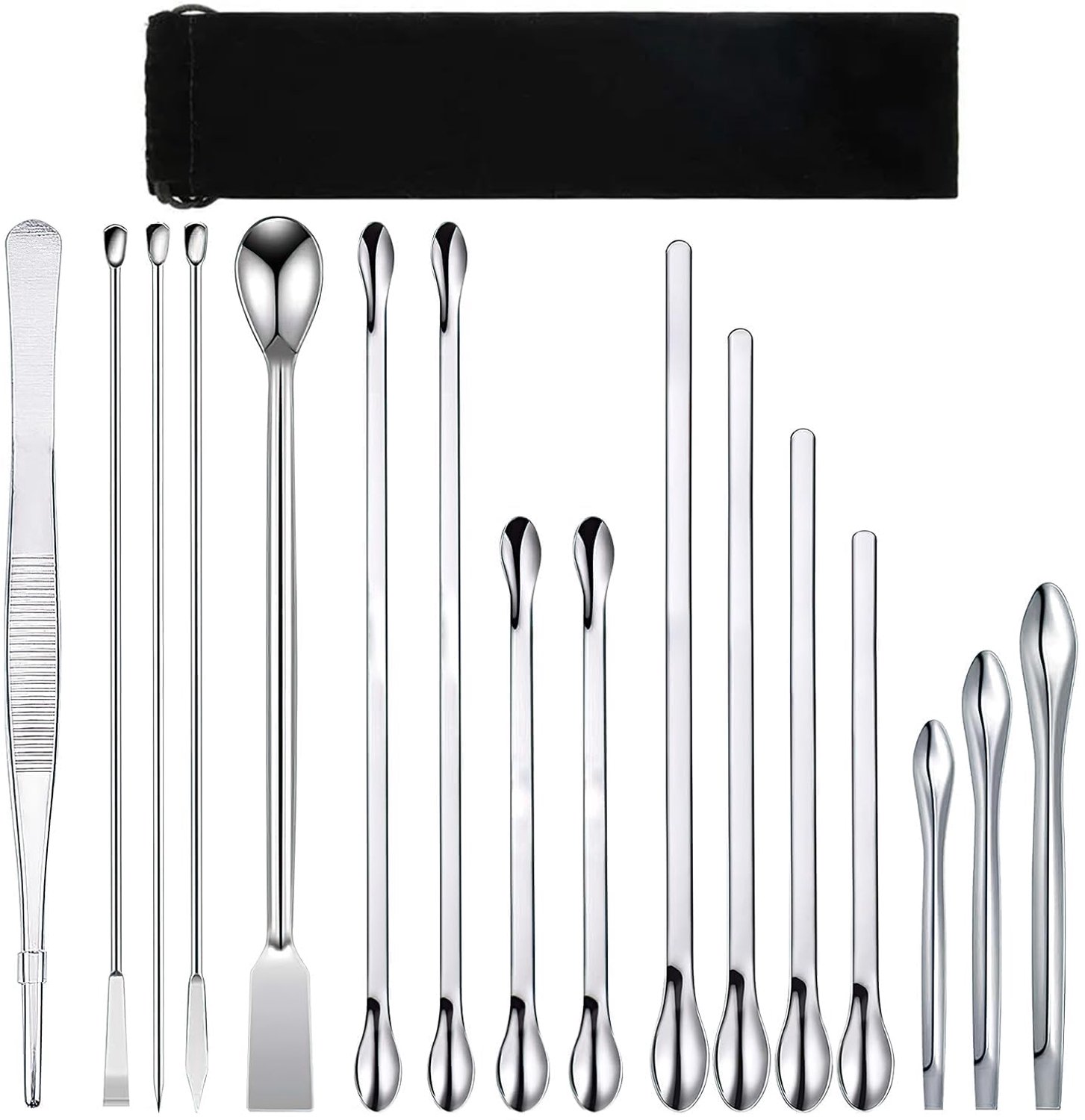 SnelShoppen - Laboratorium Schraper Set - 16 Stuks - 304 RVS - Diverse Specificaties - Spatel voor Monsters - Duurzaam en Corrosiebestendig - Voor Gen