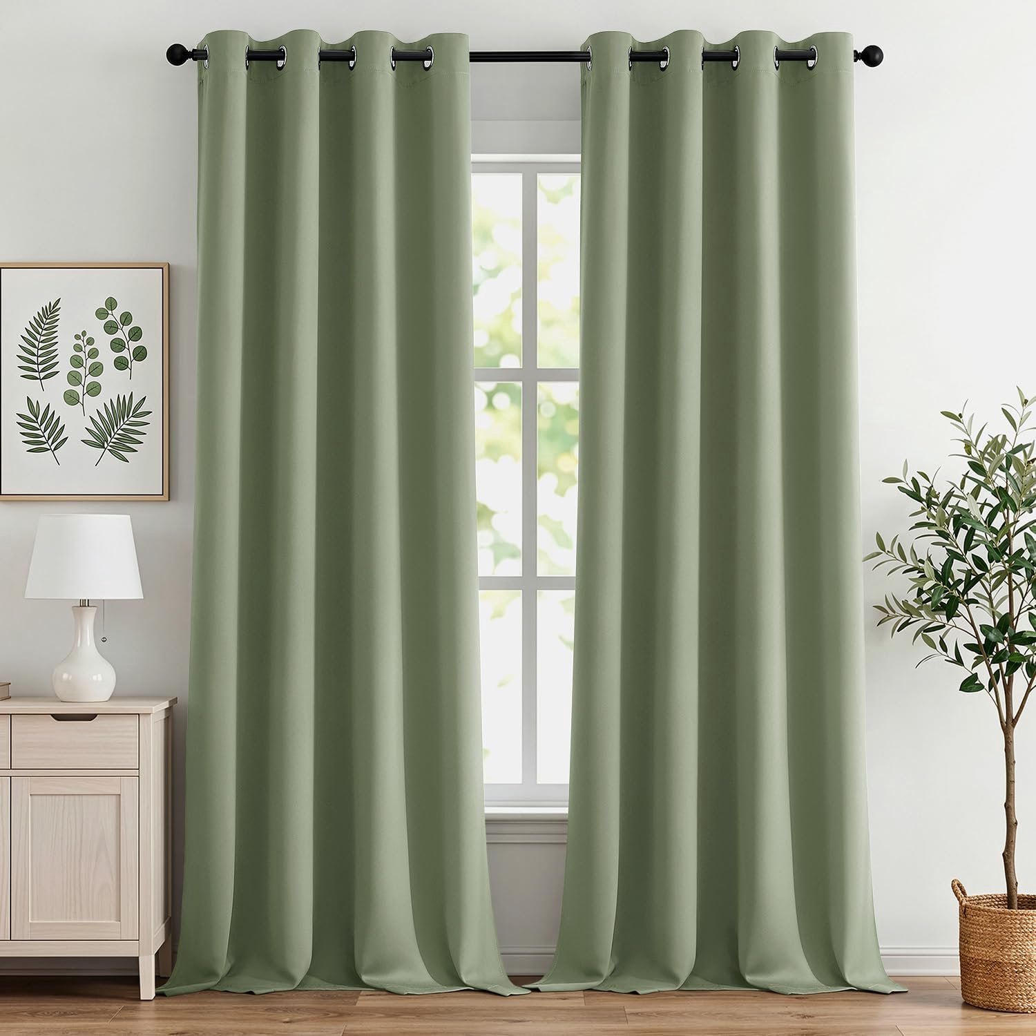 Verduisteringsgordijnen 140 x 200 cm - saliegroen - met ringen - maximale lichtbescherming - ShopVlot