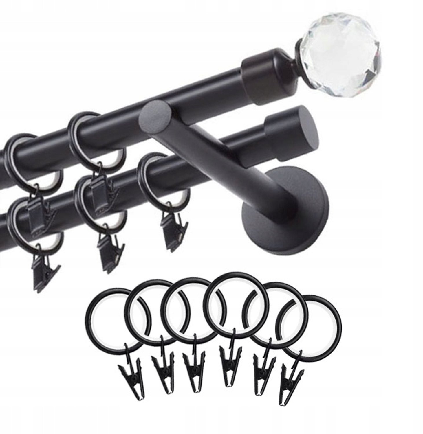 Merkloos Dubbel Gordijnroede Zwart Mat 6 Meter - Inclusief Accessoires