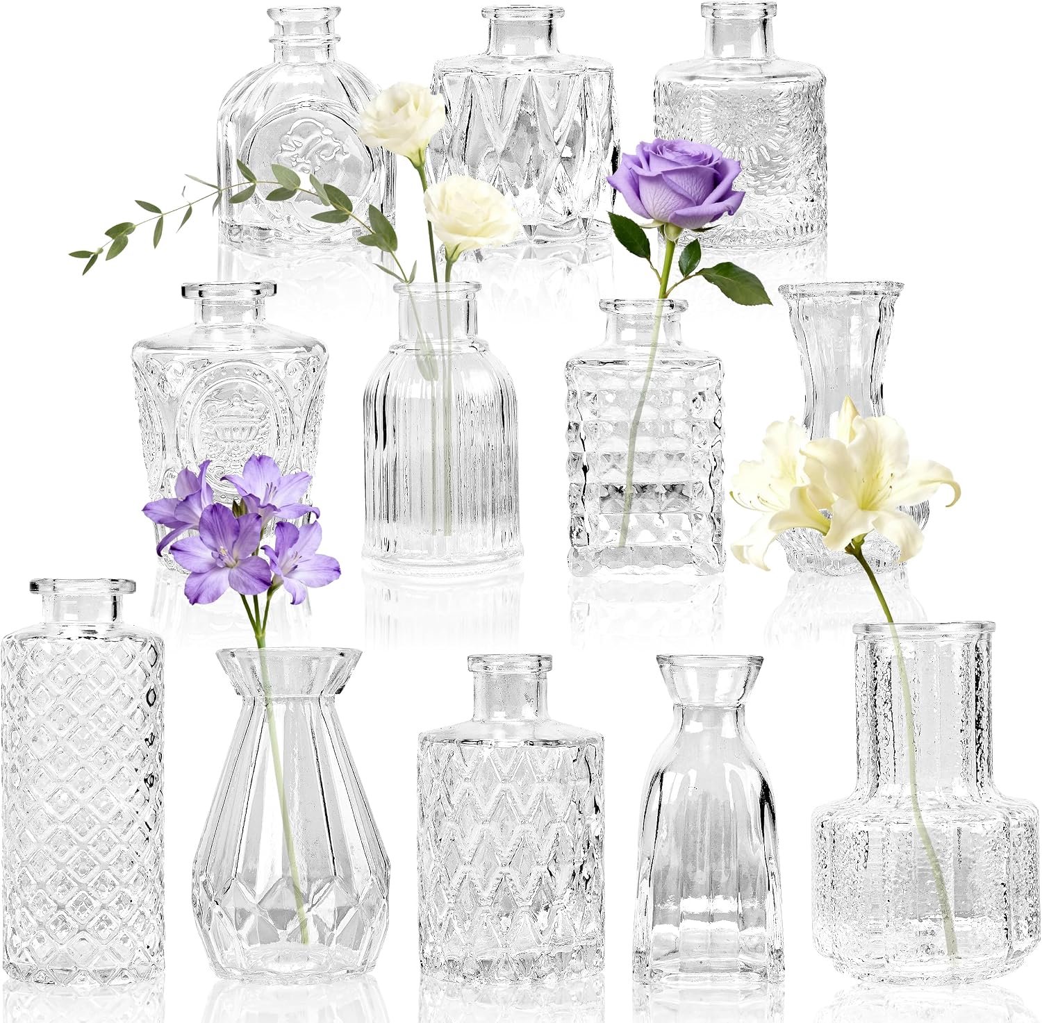 BTSD-home 12 pieces small glass vases for table decoration, wedding decoration, home, vintage bottle for table - ShopVlot