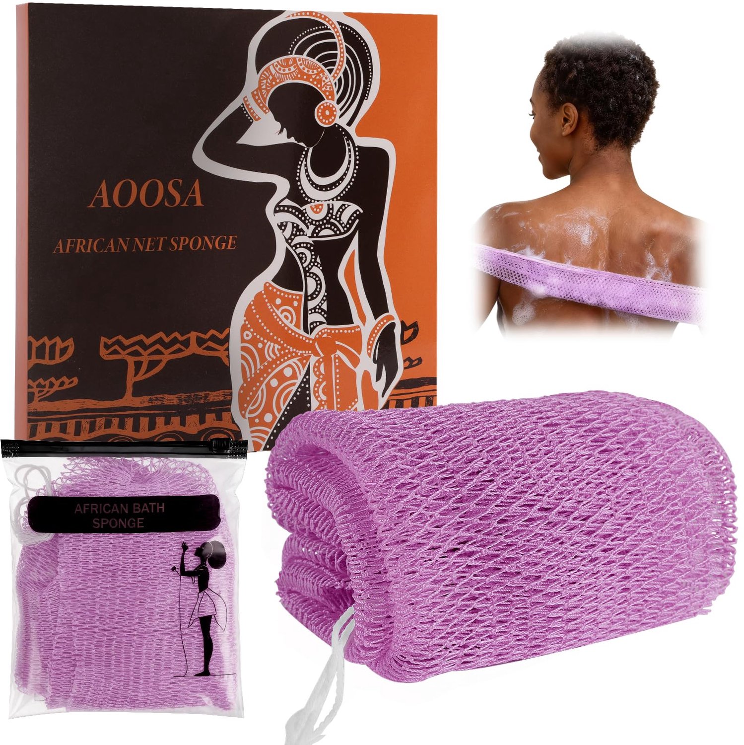 AOOSA Exfoliërende Netsponzen, Sneldrogende Afrikaanse Netspons, Afrikaanse Badsponzen met Knopen, Exfoliërende - ShopVlot