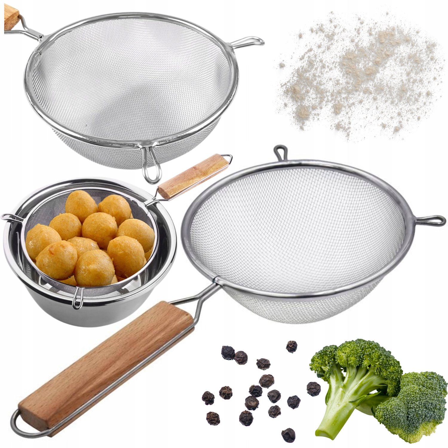 RVS Keukenzeef met Bamboe Handvat - 20cm