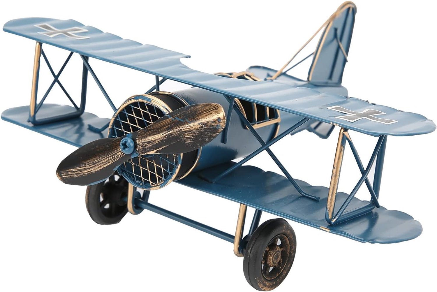 Biplane model - vintage stijl - blauw metaal - decoratie voor thuis of café - ShopVlot