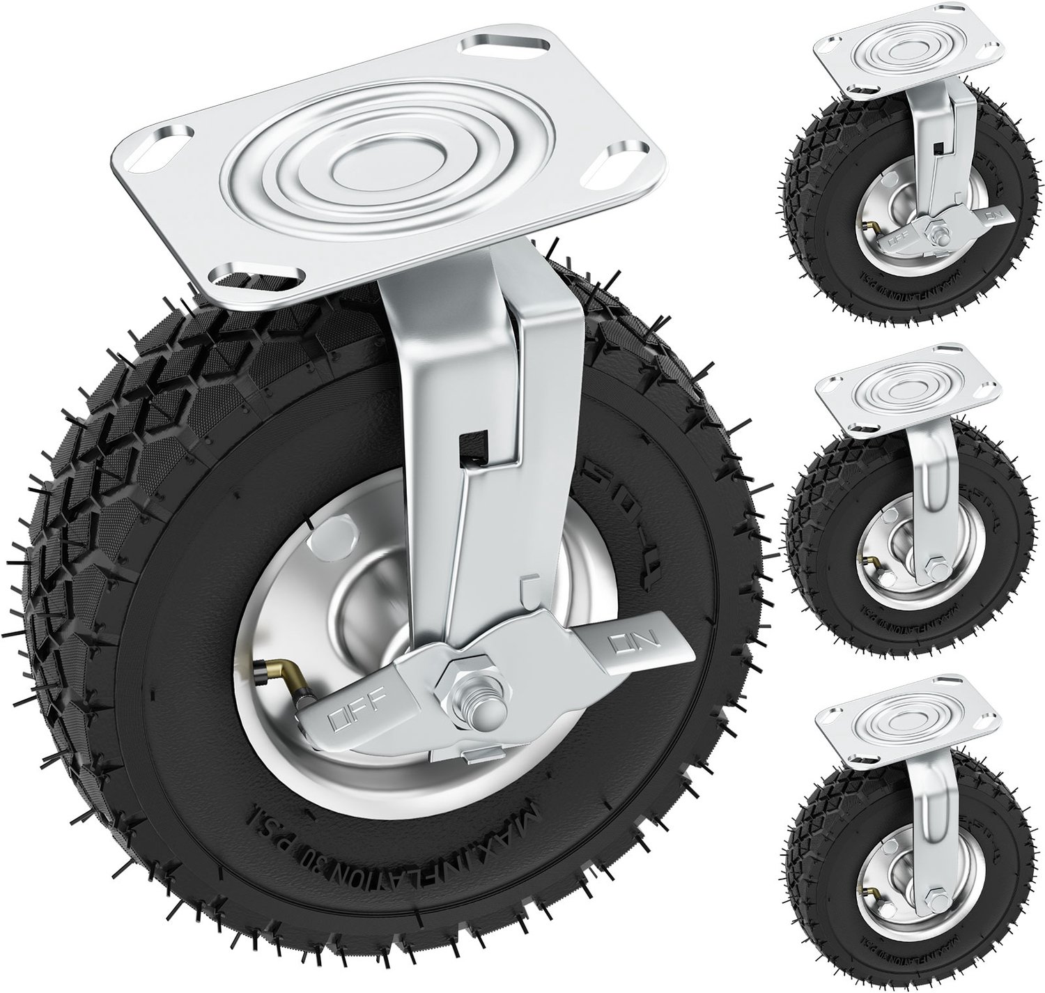 Opblaasbaar Zwenkwiel - 200mm Diameter - 400kg Draagkracht - Rem - Pneumatisch - Transportwiel