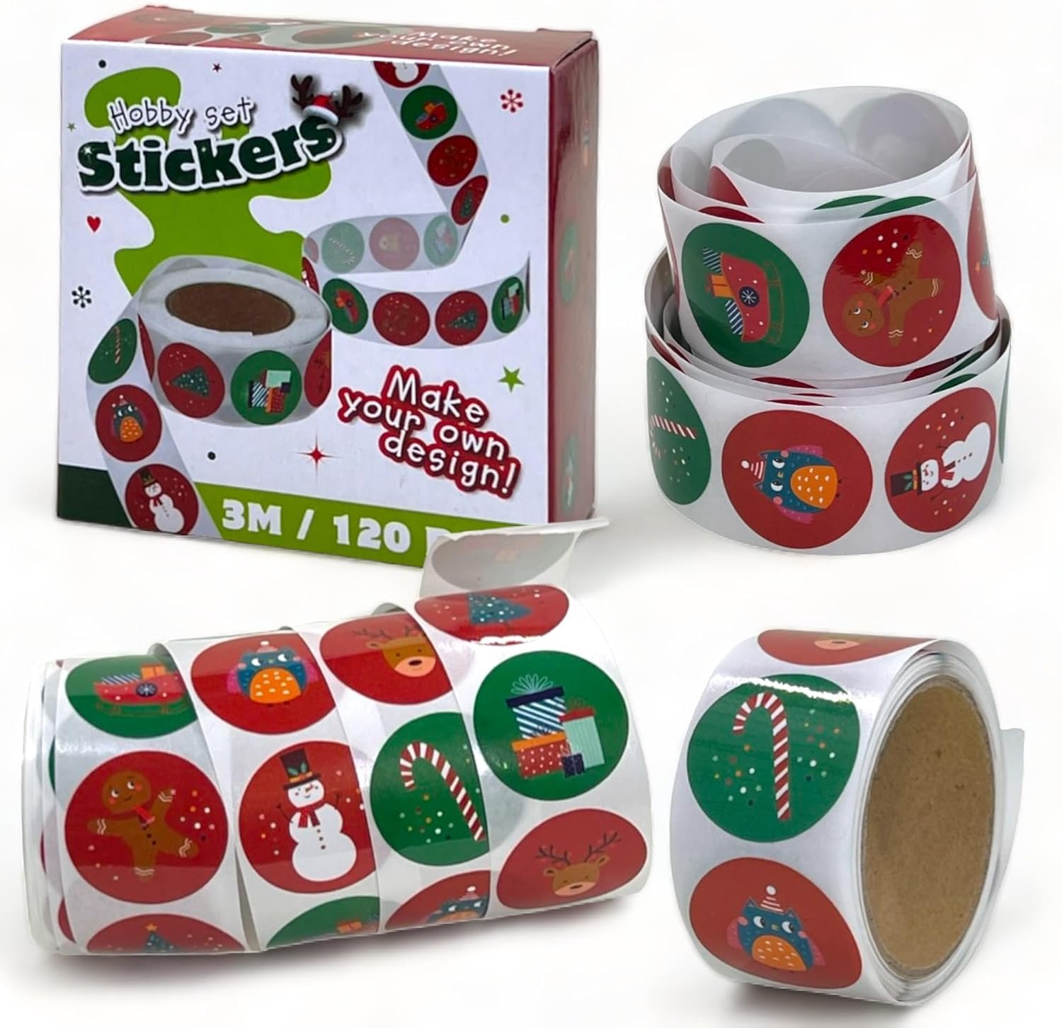 Dailygoods- Kerststicker Set 360 Stuks - Ronde Stickers Ø25mm - 8 Verschillende Kerstmotieven - Decoratie - Geschenken - Knutselen - Kerstdecoratie