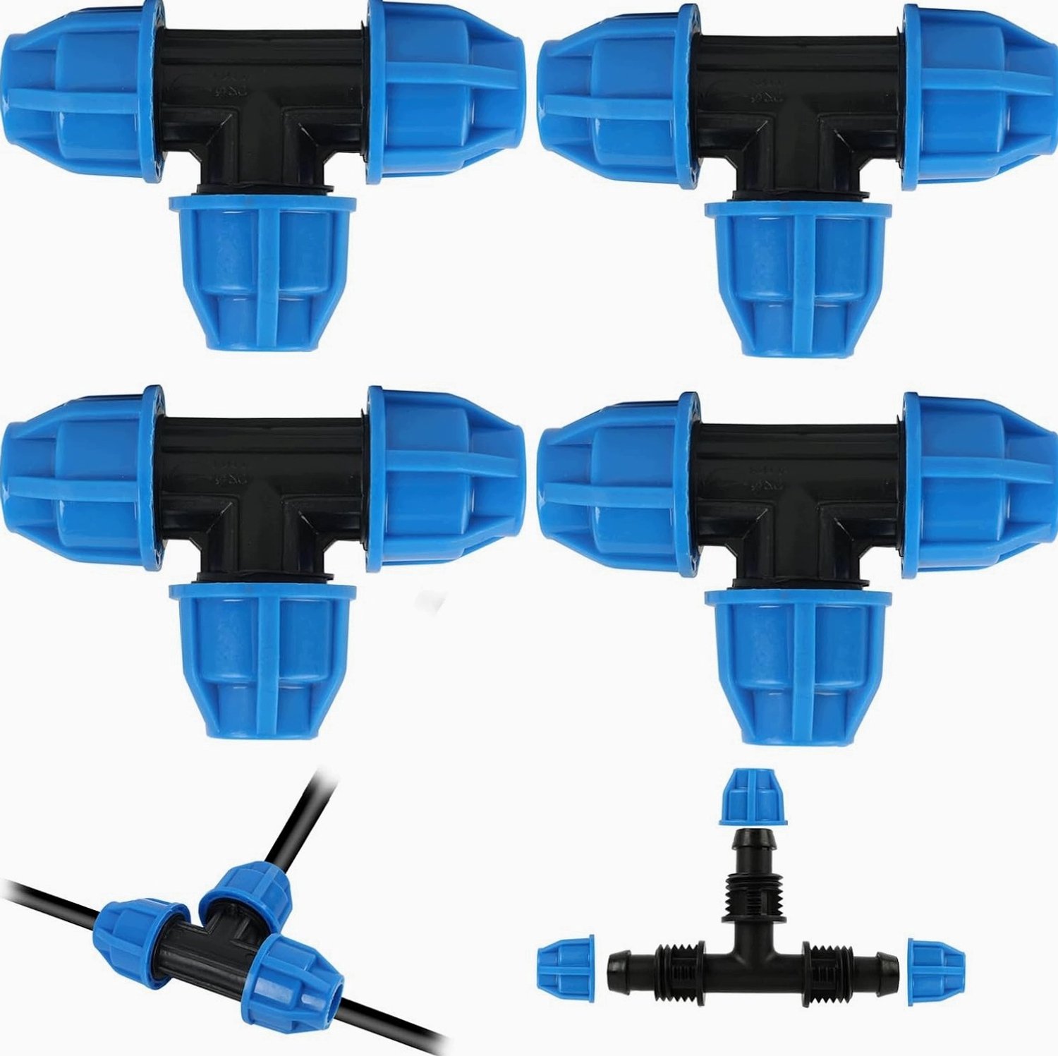4x PE 20mm T-stuk Klemkoppeling PN16 - Waterdicht & Duurzaam