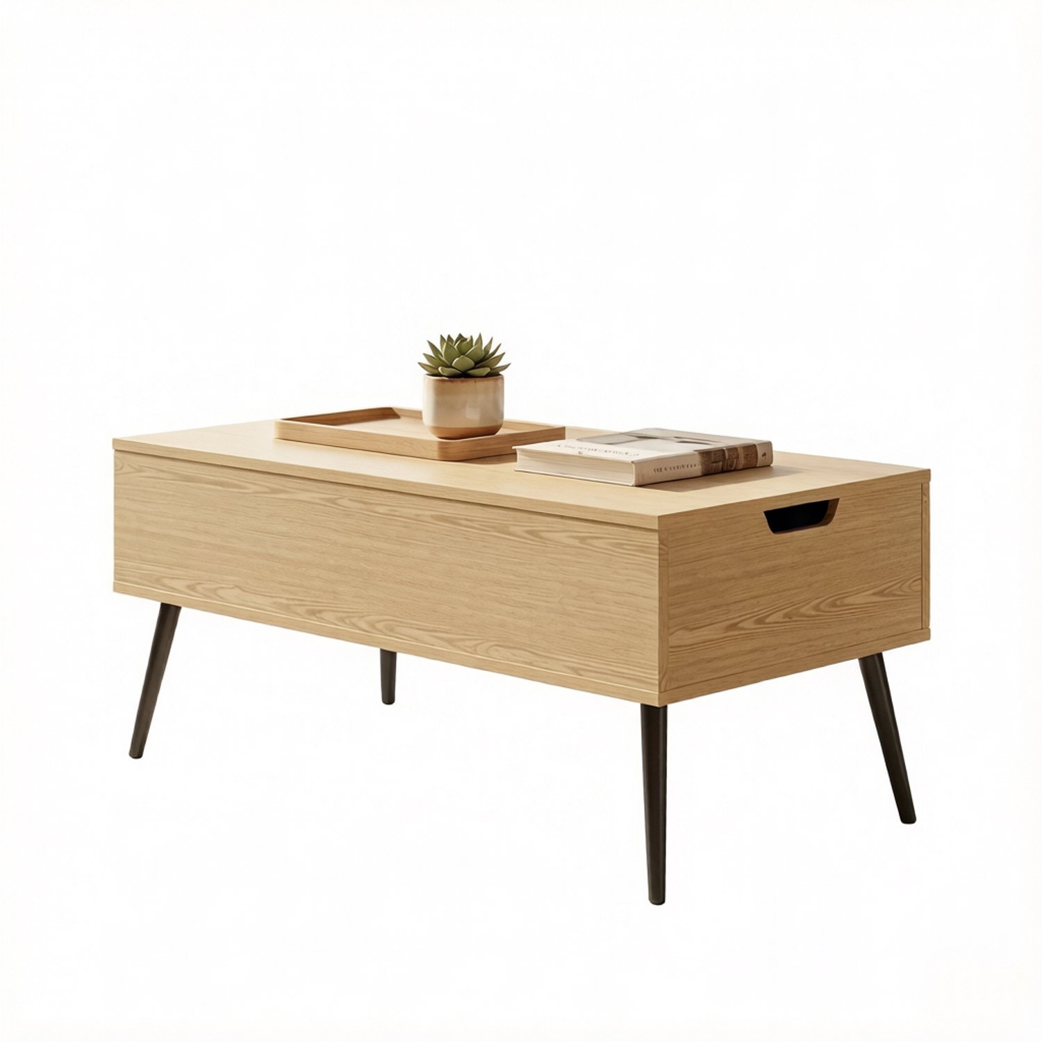 SONNENH Lift-up salontafel met2 hefbladen en opbergvakken - Spaanplaat en metaal - 100 cm - Houtlook