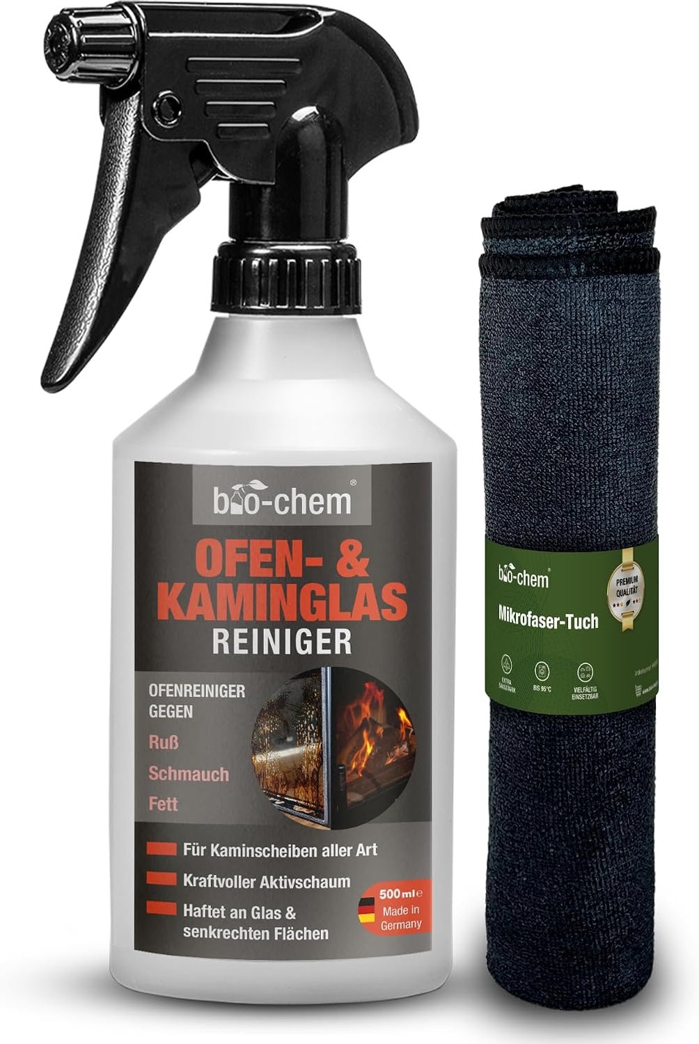 Bio-chem Hair Dish Cleaner Gel 500 ml Hand Spray Bottle + High-Quality Microfibre Cloth, Soot Remover for Oven Glass - ShopVlot