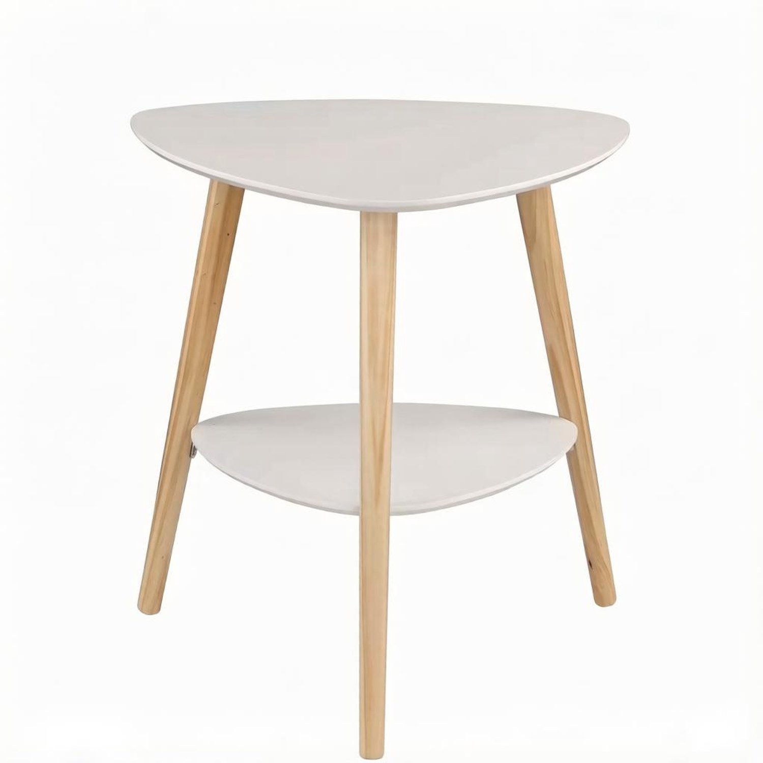 SONNENH Bijzettafel met afgeronde bladen en onderste legplank - Wit en houtkleur - 50 x 40 cm