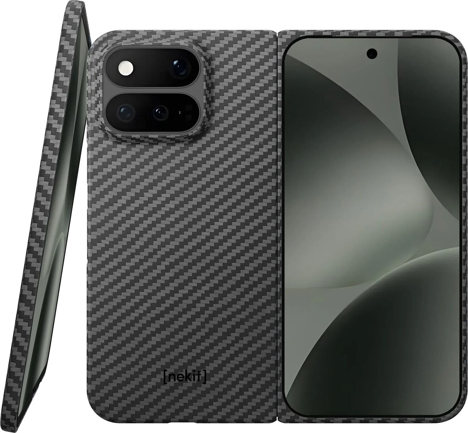 NEKIT Fiber Hoesje Geschikt voor Google Pixel 11 Pro Fold - Compatibel met MagSafe en Qi2 - High-Tech Kevlar - Back Cover Ultra Dun - Grijs/Zwart