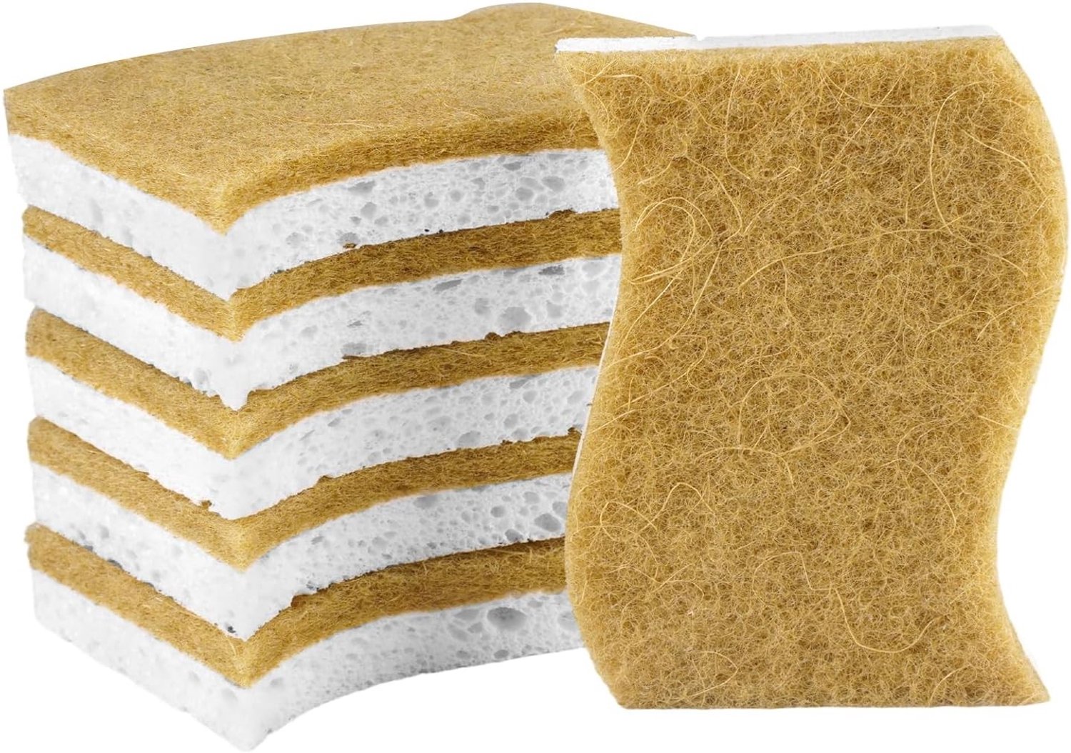 Natuurlijke Scrub Sponsen Set van 6, Biologisch Afbreekbare Keuken Sponsen, Eco-vriendelijk en Niet Krassend voor Keuken en Badkamer