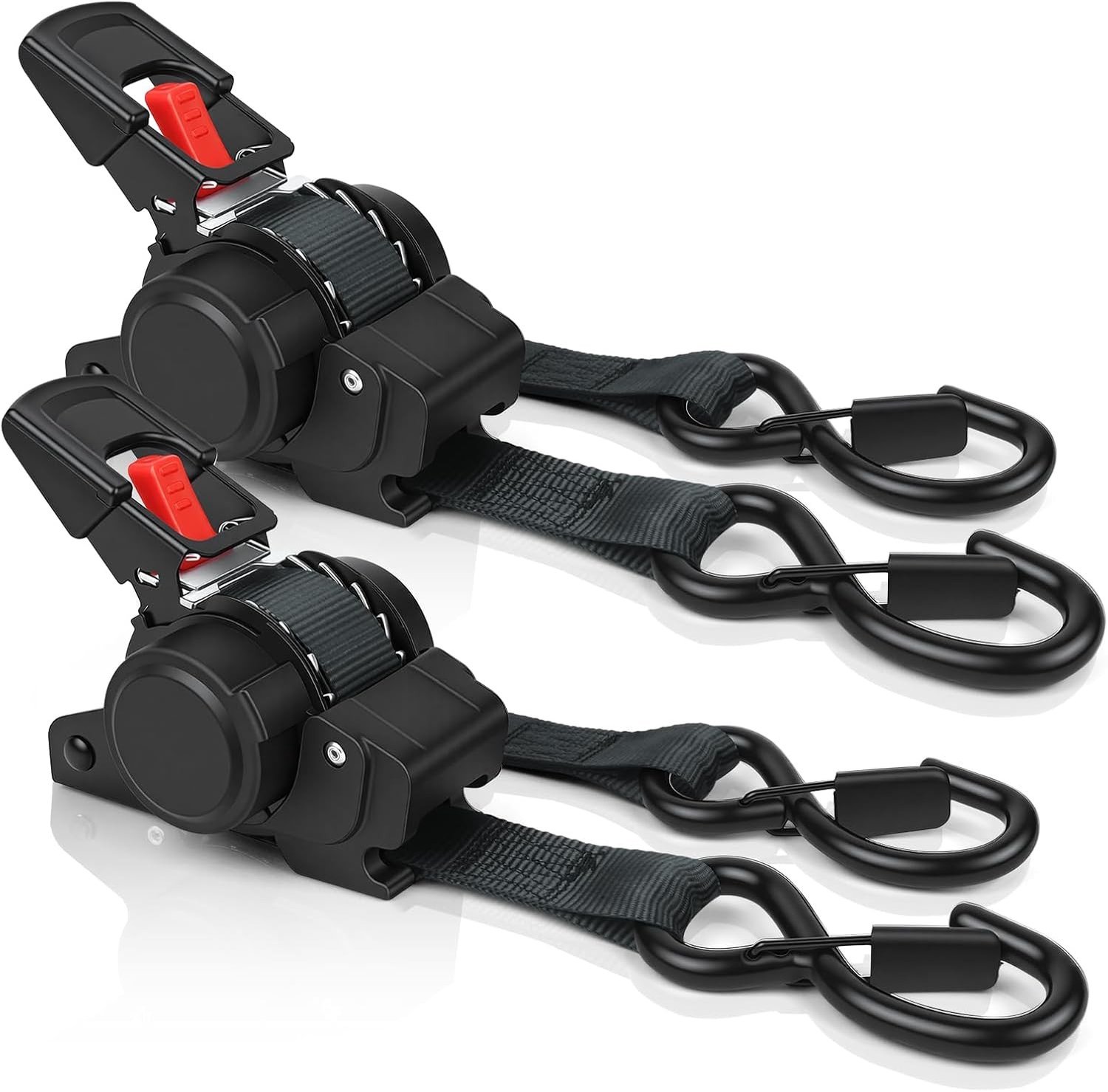 Verstelbare Lashing Straps met Ratchet Sluiting, 2 Stuks 3.5mx25mm, Zelfrolbaar, Maximaal Breekvermogen 680kg, Met Gevoerde Handvatten en S Haakjes, Stevige Lashing Straps voor Lasten Beveiligen en Transporteren