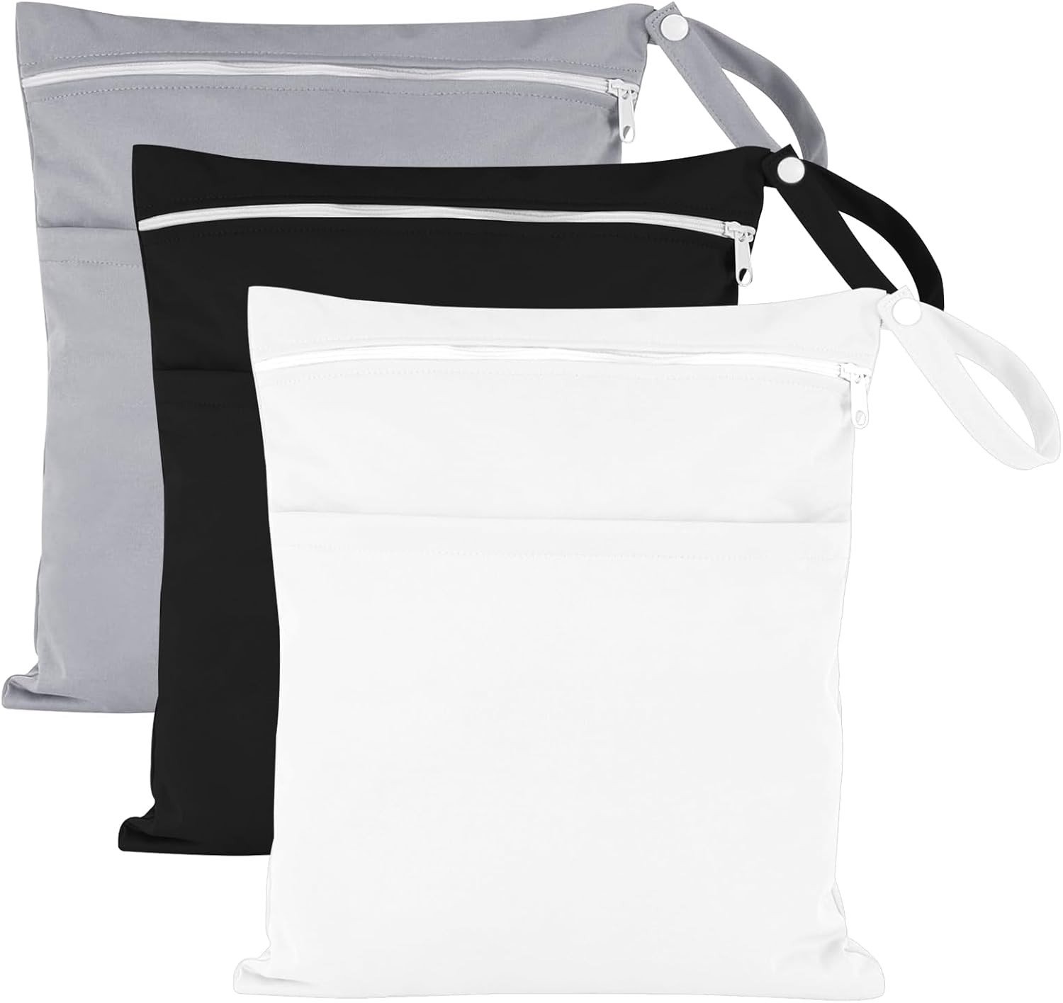 3-Pack Waterdichte Tas voor Peuters, Luiertassen en Reisaccessoires - Geschikt voor 8-10 Droge Luiers of 3 Nat Bikinis - Zwart, Wit en Grijs