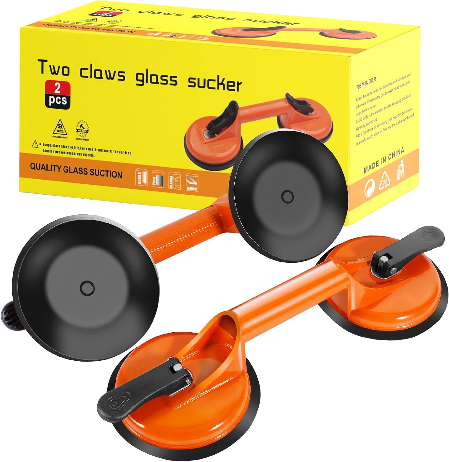 Glas zuignappen 100 kg - 2 stuks - ergonomisch en antislip - ideaal voor het vervoeren van tegels en glas - Vemera