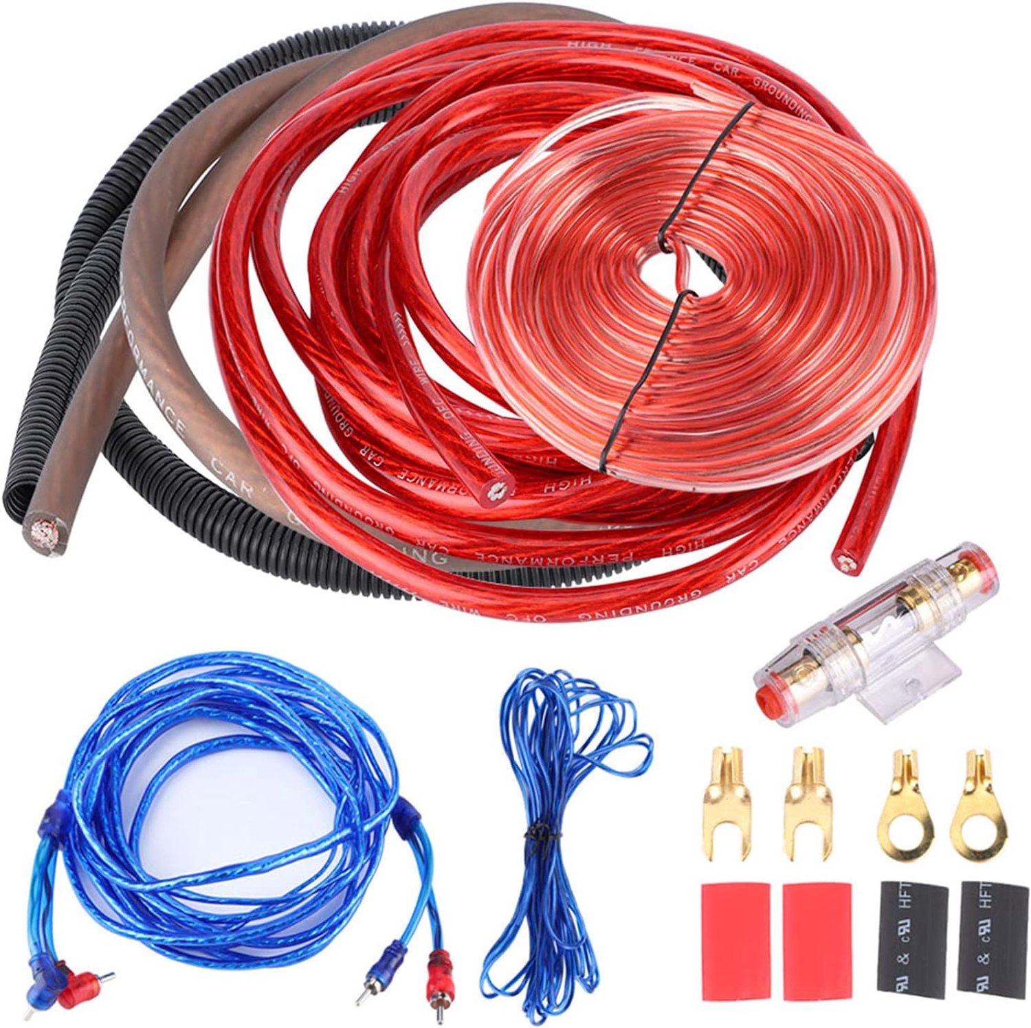 SnelShoppen - Car Power Amplifier Installatie Kit 4 Gauge 2800W Auto Speaker Woofer Subwoofer Kabels Audio Kabels met Fuse Packs