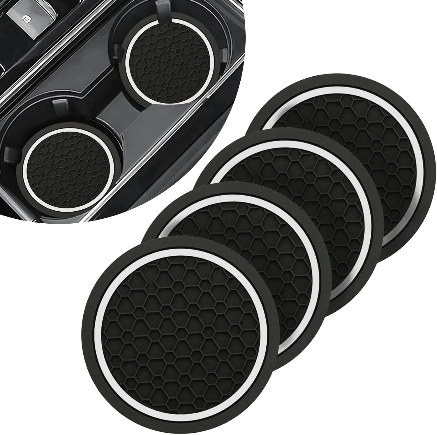 SnelShoppen - 4 Stuks Auto Coasters Antislip Bekerhouders Shockproof Herbruikbare Cup Mats Zwart & Wit - Universele Interieur Auto Accessoires