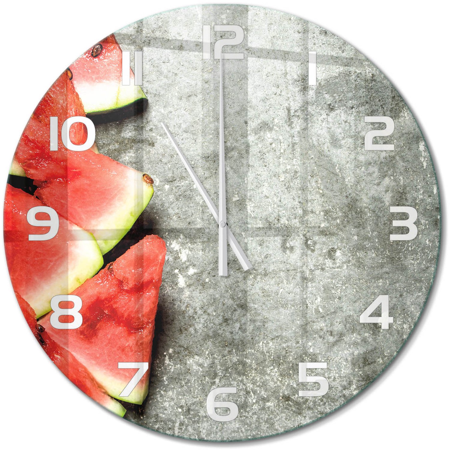TULUP Wandklok - Gesneden watermeloen Moderne Wandklok Glas - fi60 cm - Rood Wandklok Glas Decoratie - Witte handen - Ronde Klok - Glazen Wandklok Design - Klok Glas Met Opdruk