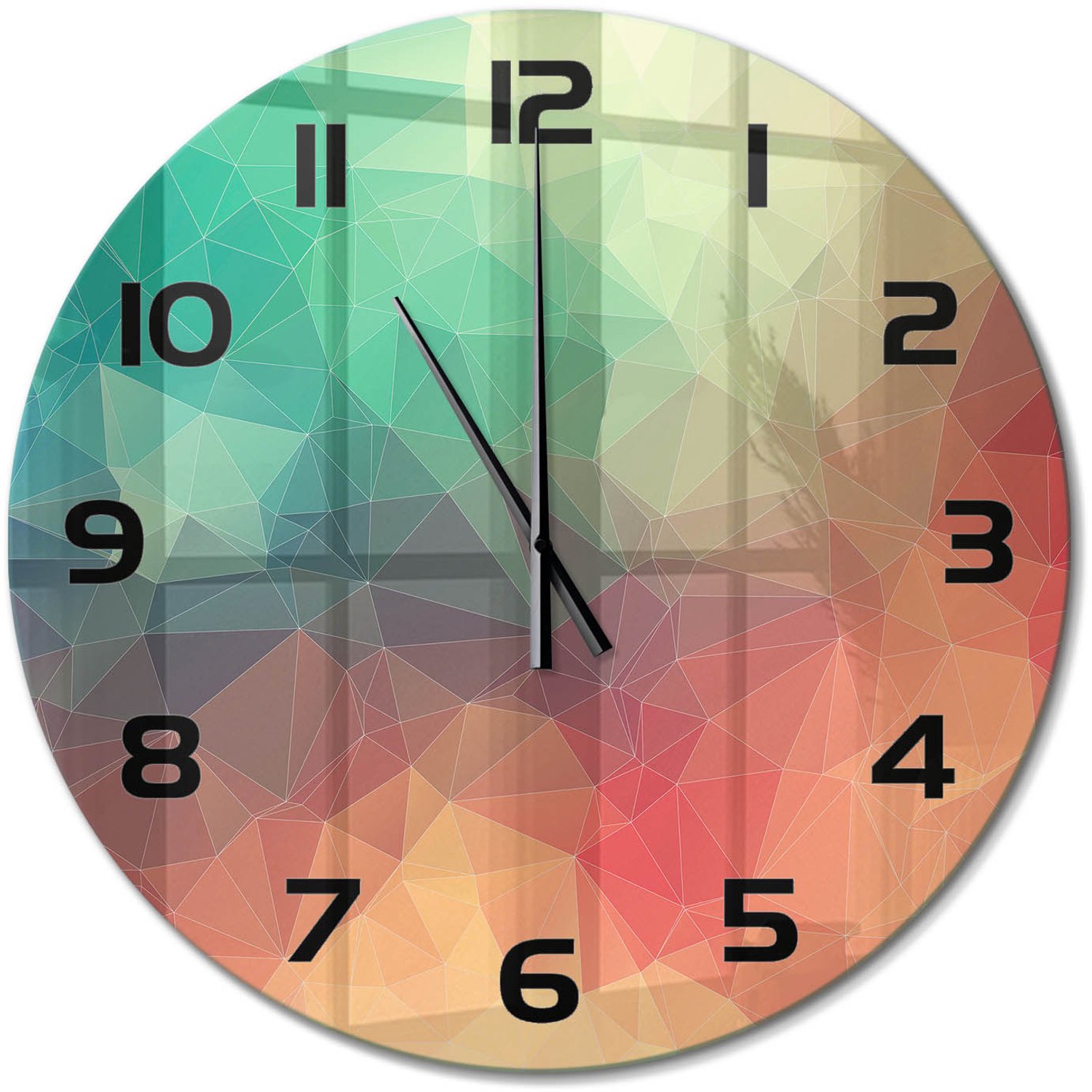 TULUP Wandklok - Geometrische achtergrond Glazen Klok Met Print - fi60 cm - Veelkleurig Wandklok Glas Met Motief - Zwarte handen - Ronde Klok - Wandklok Glas Decoratie - Gekleurde Glazen Klok