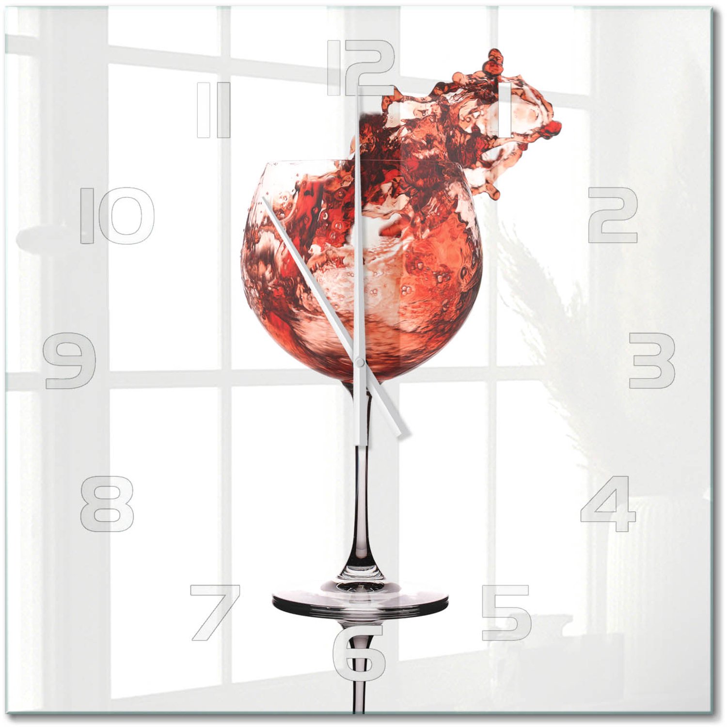 TULUP Wandklok - Een glas wijn Glazen Klok Met Print - 60x60 cm - Rood Wandklok Glas Met Motief - Witte handen - Vierkante Klok - Wandklok Glas Decoratie - Gekleurde Glazen Klok