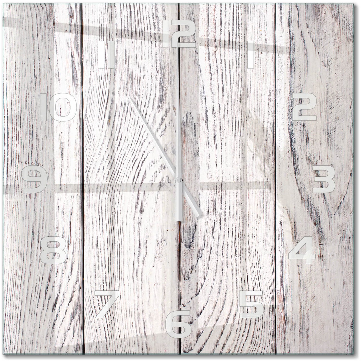 TULUP Wandklok - Houten muur Gekleurde Glazen Klok - 60x60 cm - Beige Glazen Klok Met Print - Witte handen - Vierkante Klok - Moderne Wandklok Glas - Wandklok Glas Decoratie