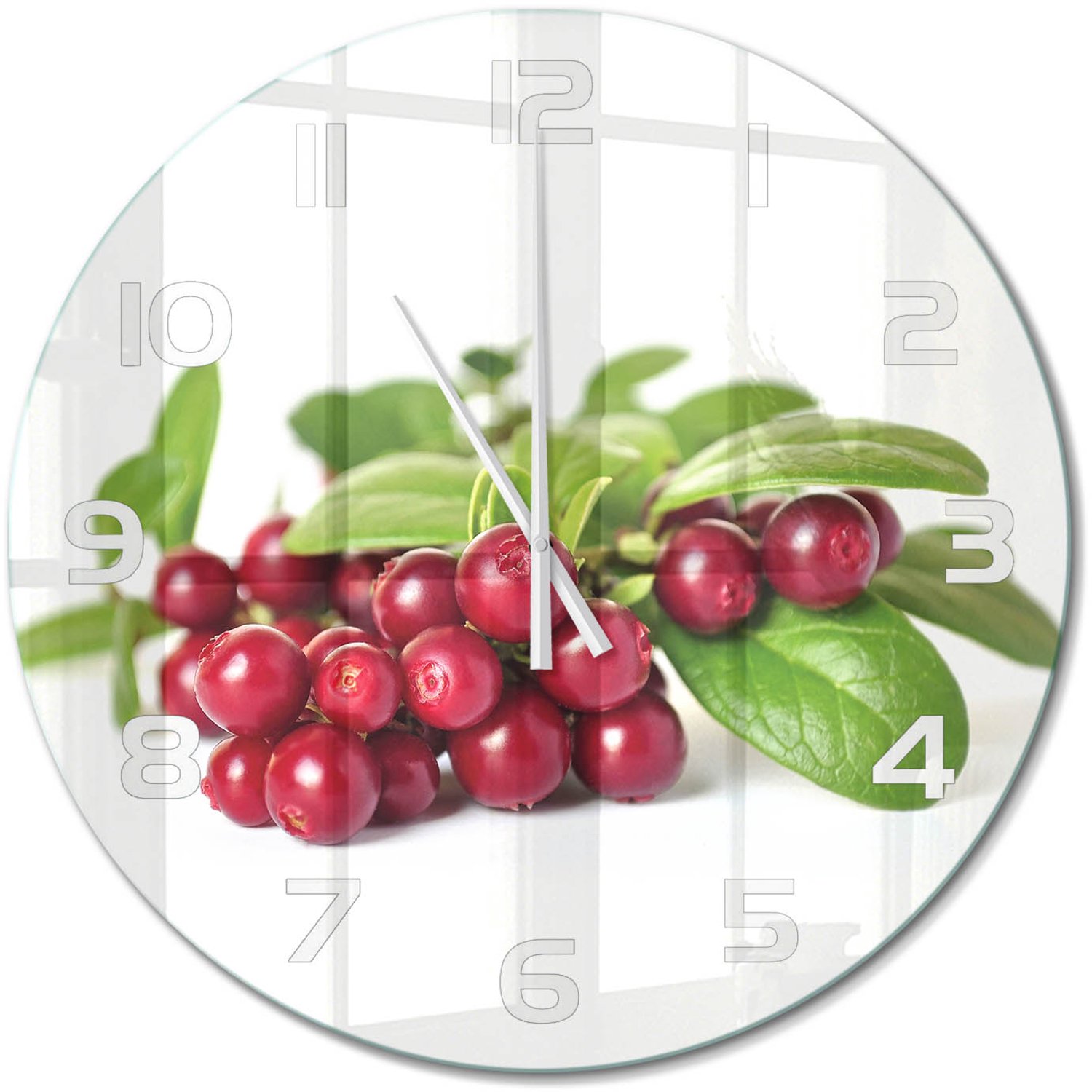 TULUP Wandklok - Cranberries Moderne Wandklok Glas - fi60 cm - Rood Wandklok Glas Decoratie - Witte handen - Ronde Klok - Glazen Wandklok Design - Klok Glas Met Opdruk