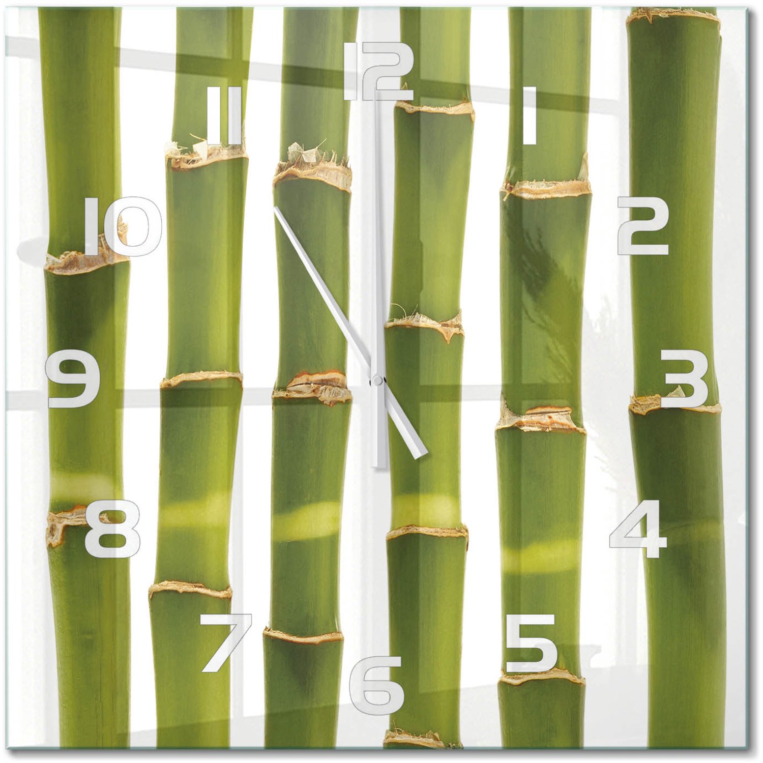 TULUP Wandklok - Bamboe Wandklok Glas Met Motief - 60x60 cm - Groente Decoratieve Glazen Klok - Witte handen - Vierkante Klok - Gekleurde Glazen Klok - Glazen Klok Met Print