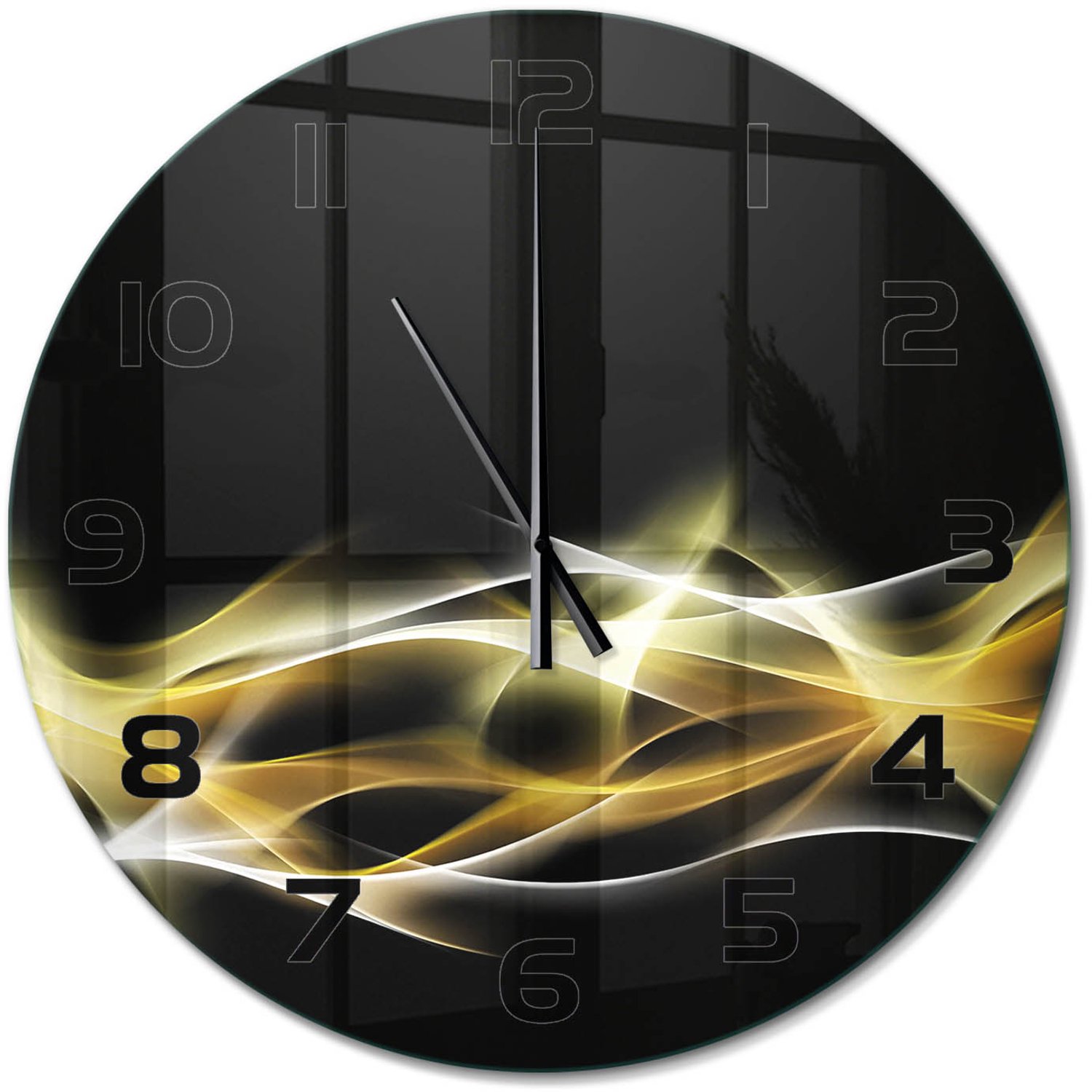 TULUP Wandklok - Abstractie van licht Gekleurde Glazen Klok - fi60 cm - Geel Glazen Klok Met Print - Zwarte handen - Ronde Klok - Moderne Wandklok Glas - Wandklok Glas Decoratie