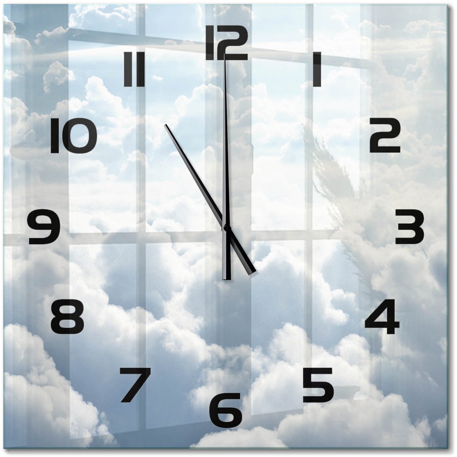 TULUP Wandklok - Wolken gezien vanuit vogelperspectief Gekleurde Glazen Klok - 60x60 cm - Wit Glazen Klok Met Print - Zwarte handen - Vierkante Klok - Moderne Wandklok Glas - Wandklok Glas Decoratie