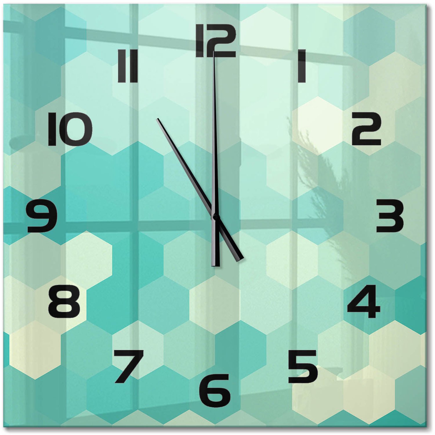 TULUP Wandklok - Geometrische achtergrond Klok Glas Met Opdruk - 60x60 cm - Groente Moderne Wandklok Glas - Zwarte handen - Vierkante Klok - Decoratieve Glazen Klok - Glazen Wandklok Design