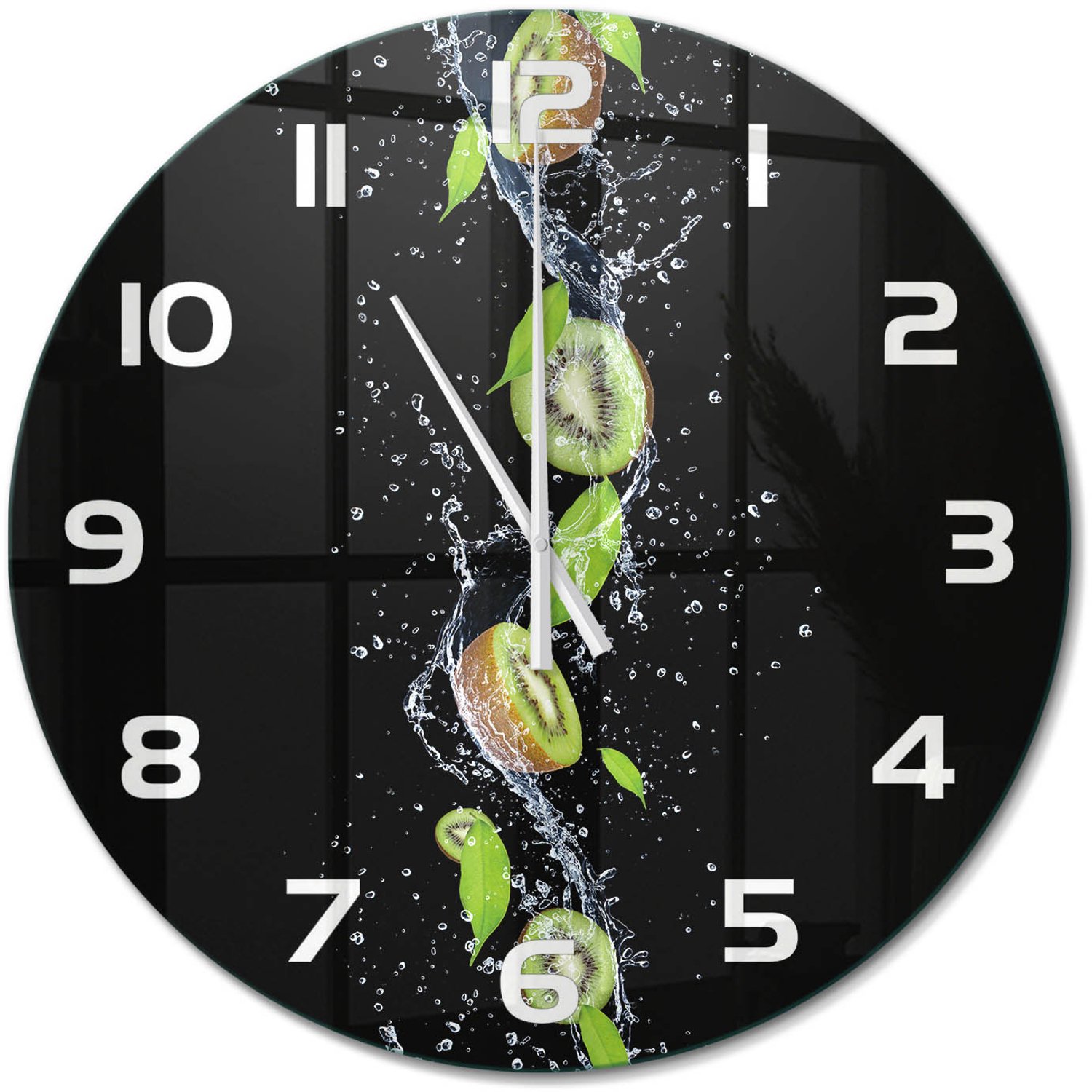TULUP Wandklok - Kiwi en water Wandklok Glas Decoratie - fi60 cm - Groente Gekleurde Glazen Klok - Witte handen - Ronde Klok - Klok Glas Met Opdruk - Moderne Wandklok Glas