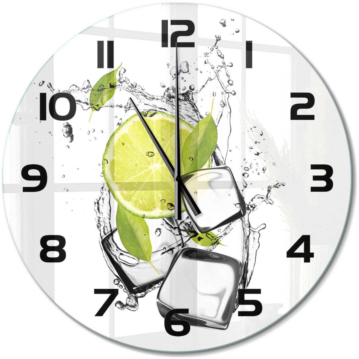 TULUP Wandklok - Limoen met ijs Klok Glas Met Opdruk - fi60 cm - Groente Moderne Wandklok Glas - Zwarte handen - Ronde Klok - Decoratieve Glazen Klok - Glazen Wandklok Design