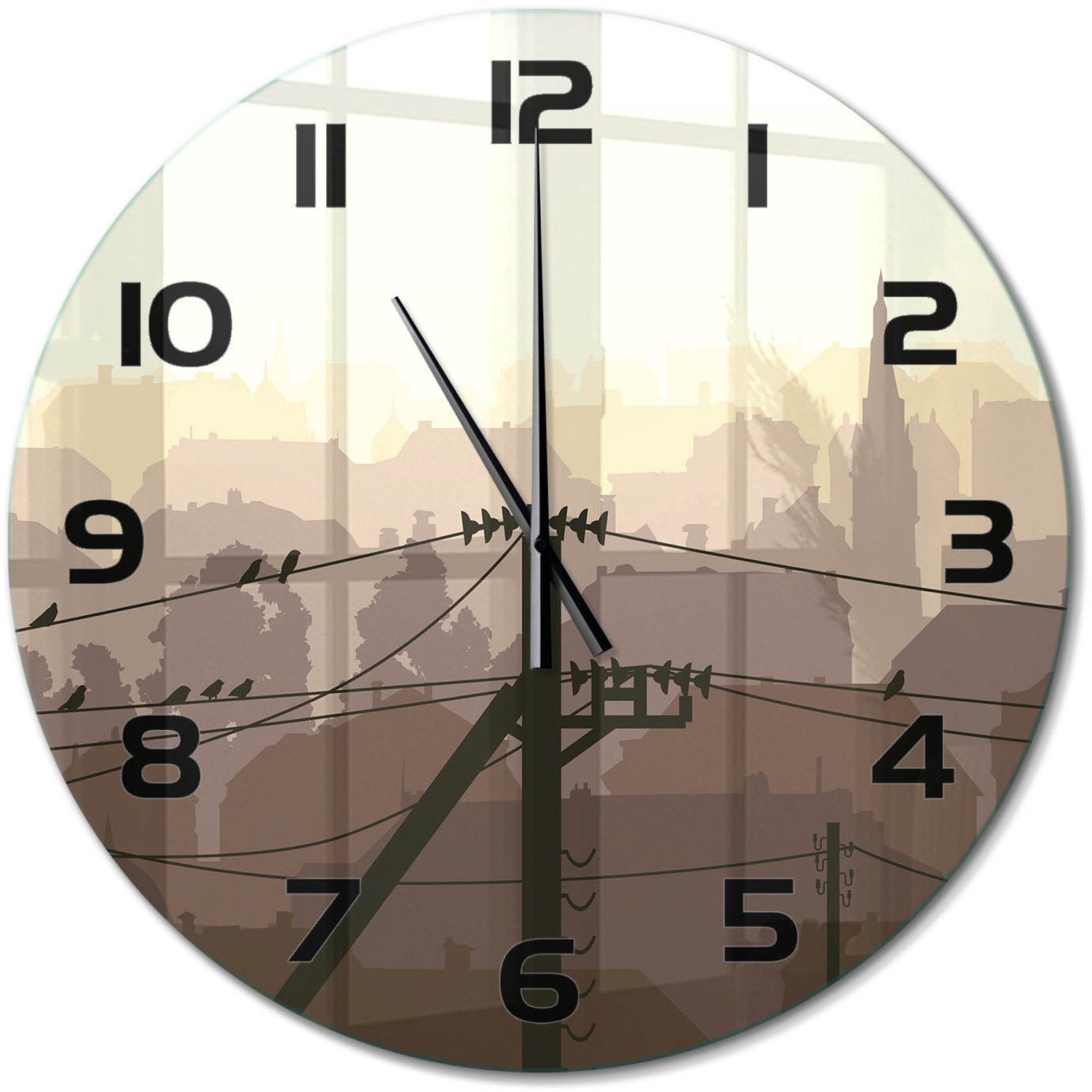 TULUP Wandklok - Stadsstroomleiding Wandklok Glas Met Motief - fi60 cm - Bruin Decoratieve Glazen Klok - Zwarte handen - Ronde Klok - Gekleurde Glazen Klok - Glazen Klok Met Print